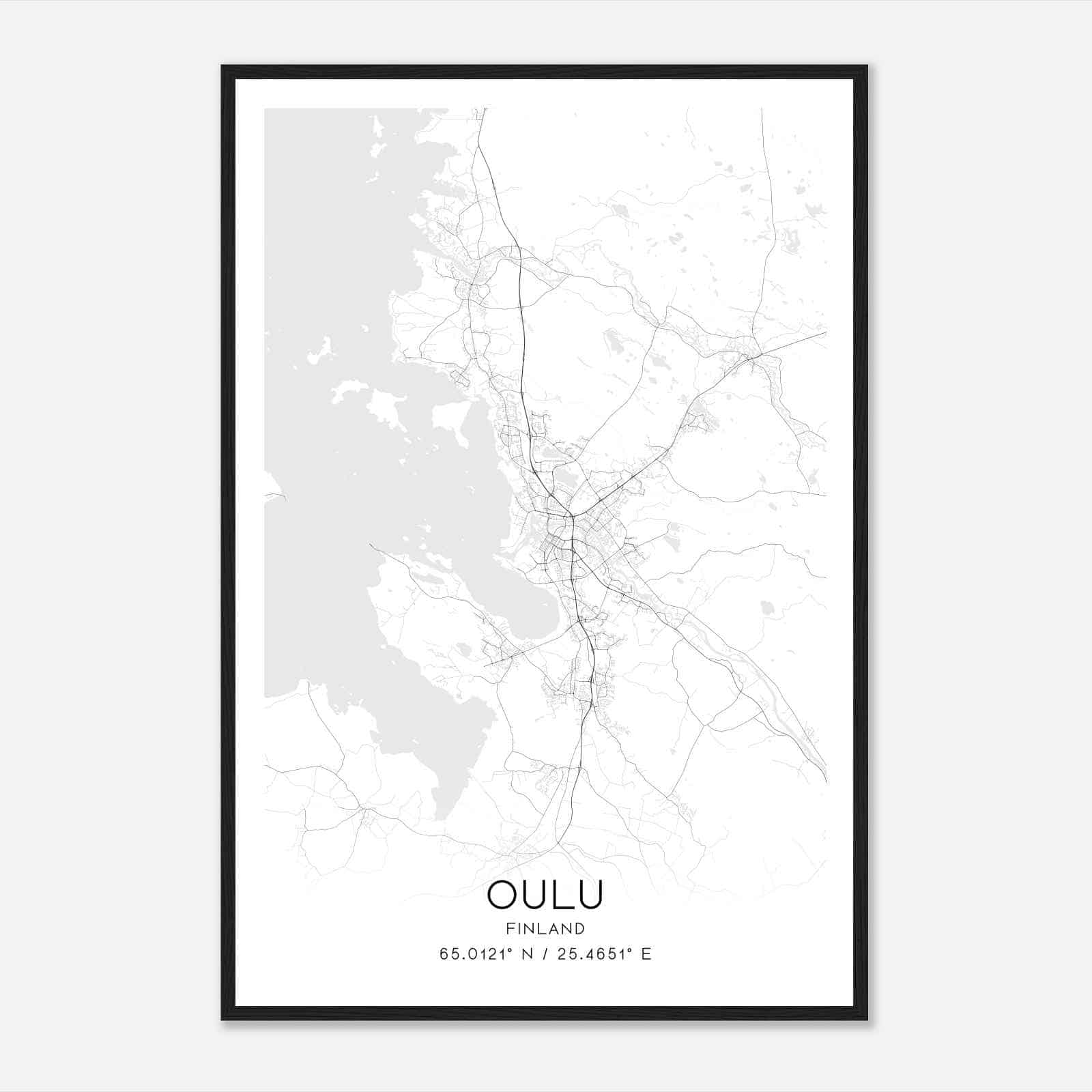 Oulu Finland Map Poster, Oulu City Road Wall Art Print