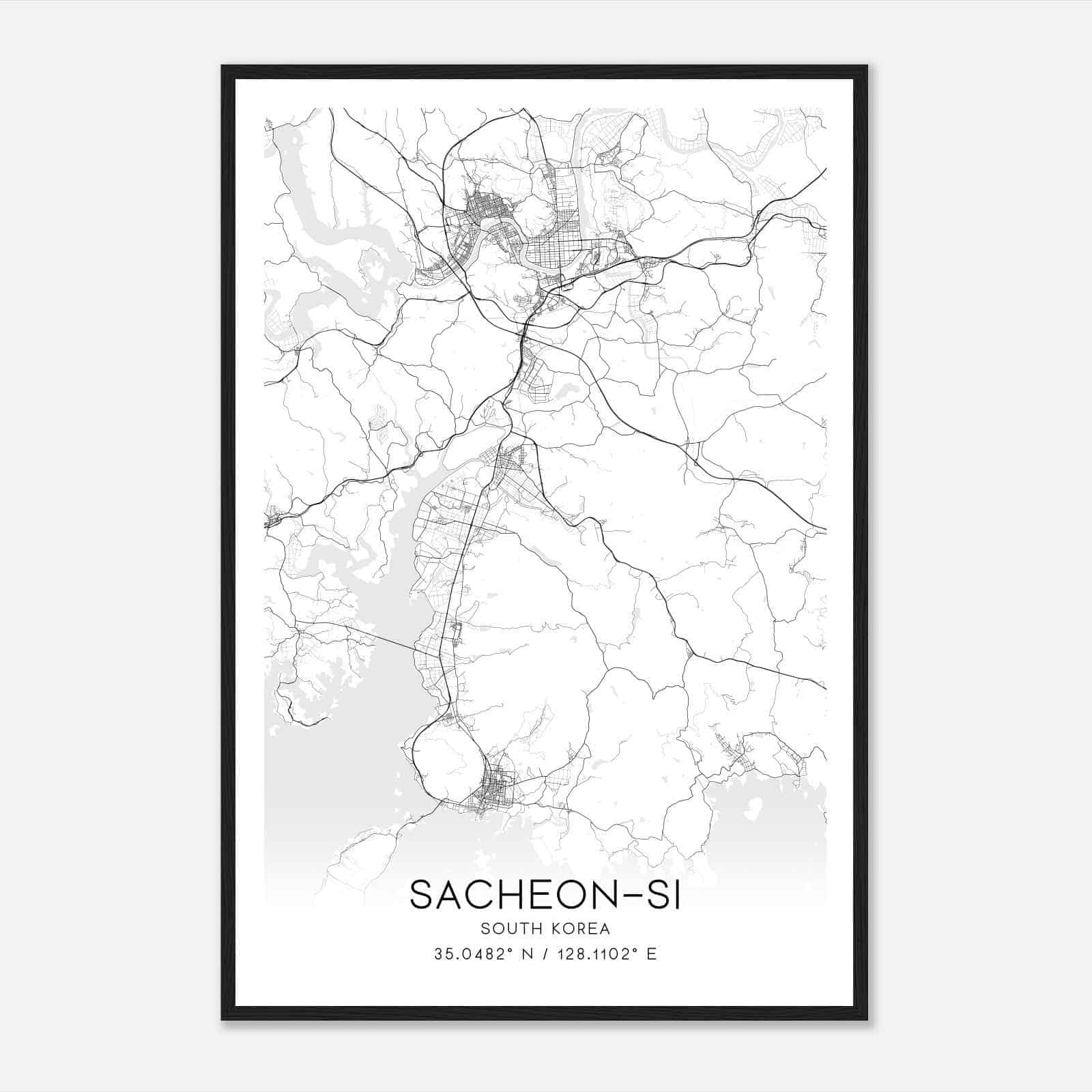 Sacheonsi South Korea Map Poster, Sacheonsi City Road Wall Art Print