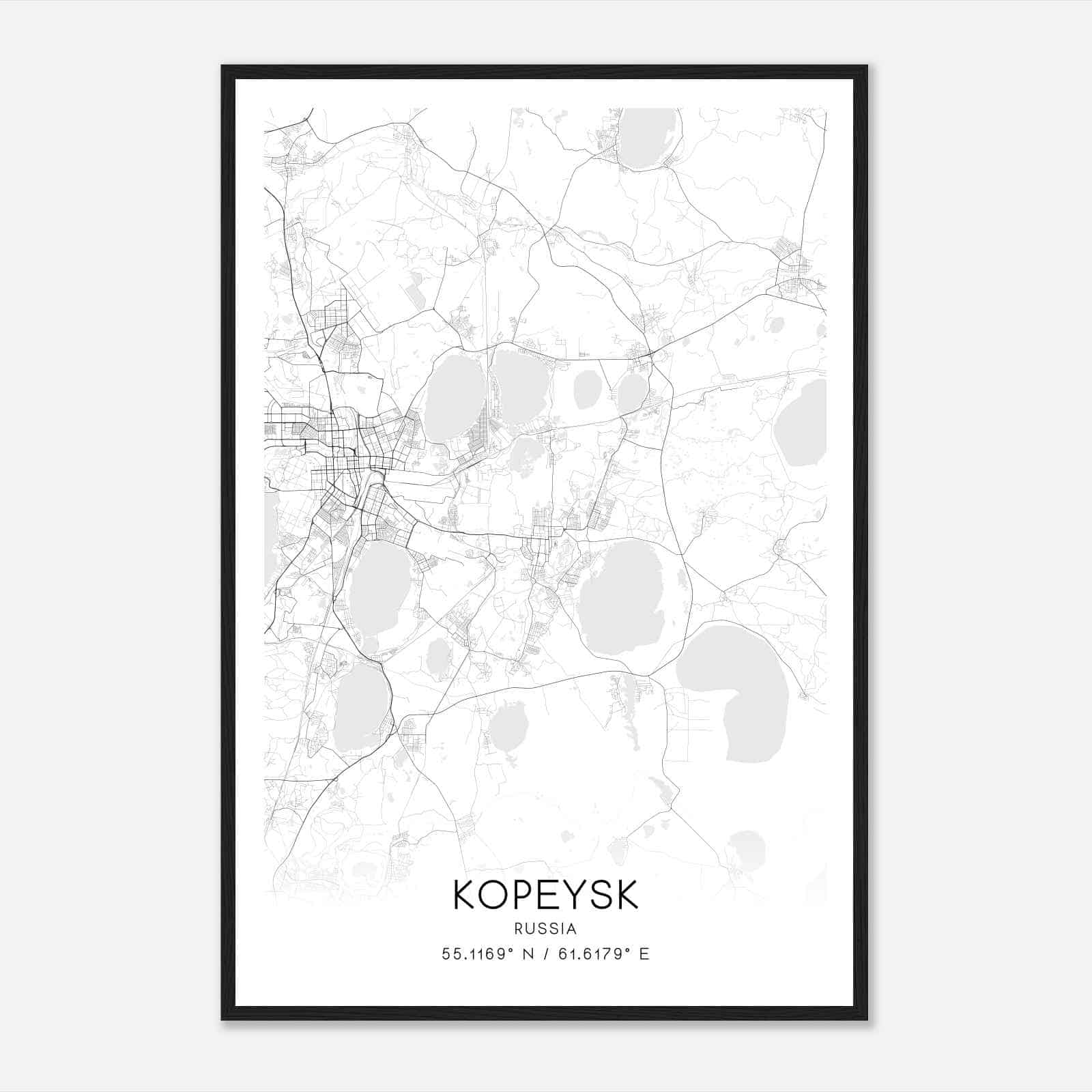 Kopeysk Russia Map Poster, Kopeysk City Road Wall Art Print