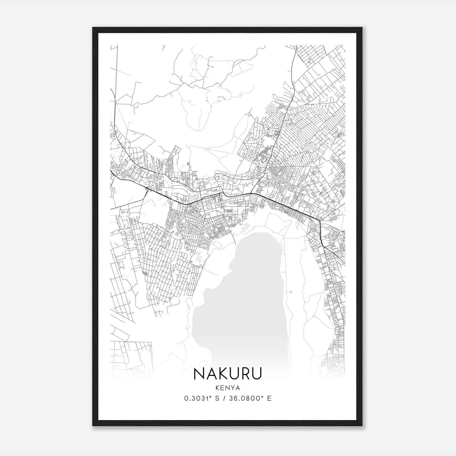Nakuru Kenya Map Poster, Nakuru City Road Wall Art Print