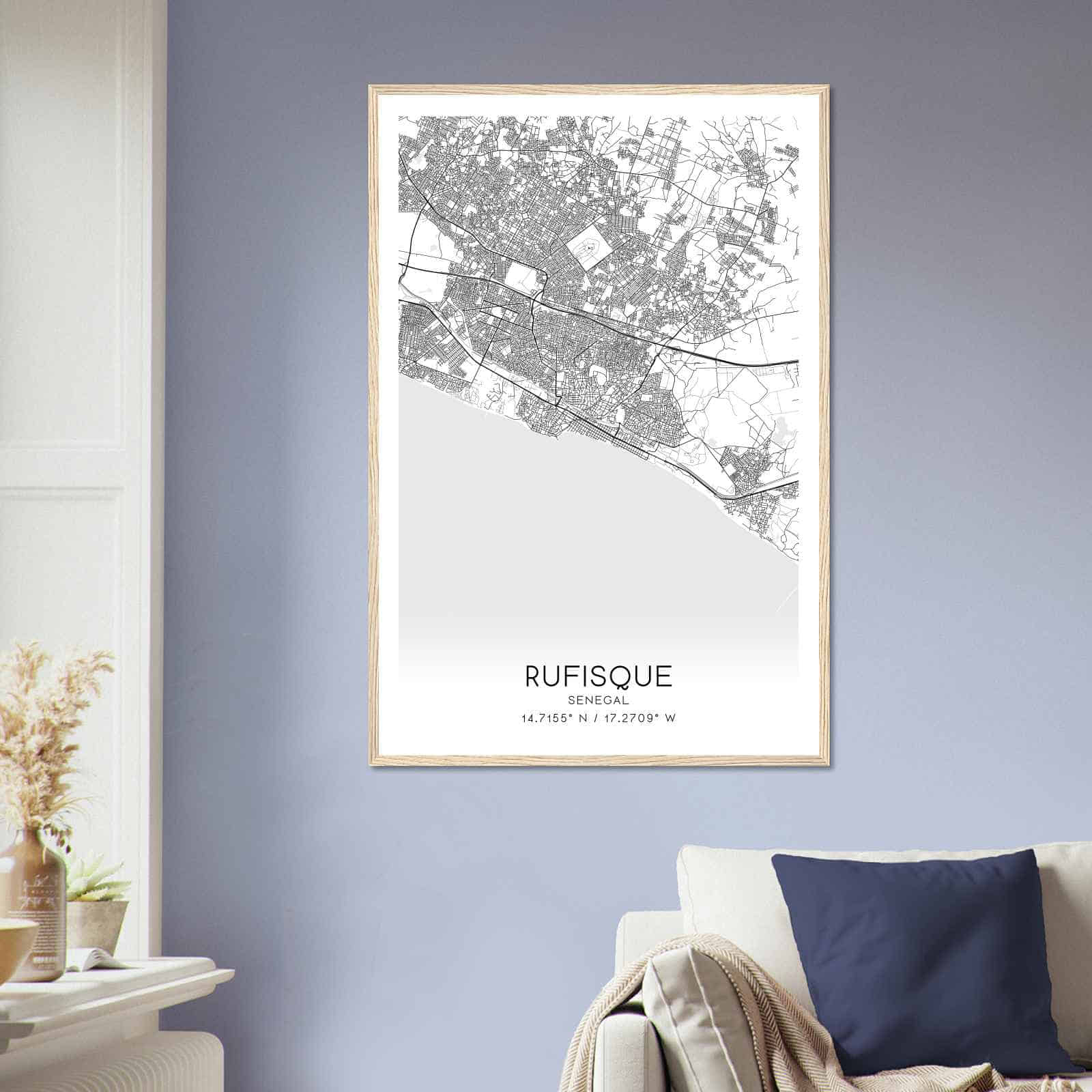 Rufisque Senegal Map Poster, Rufisque City Road Wall Art Print