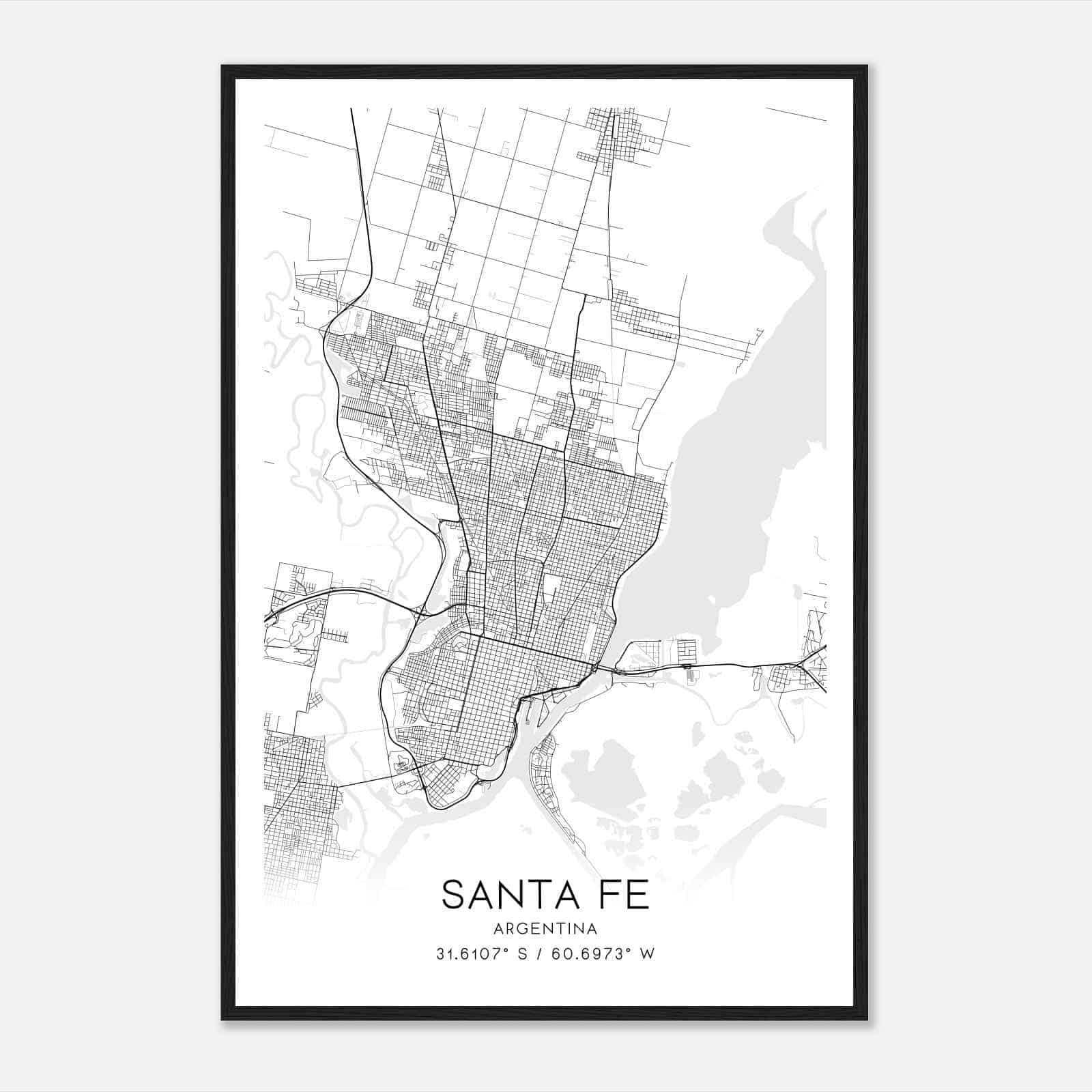Santa Fe Argentina Map Poster, Santa Fe City Road Wall Art Print