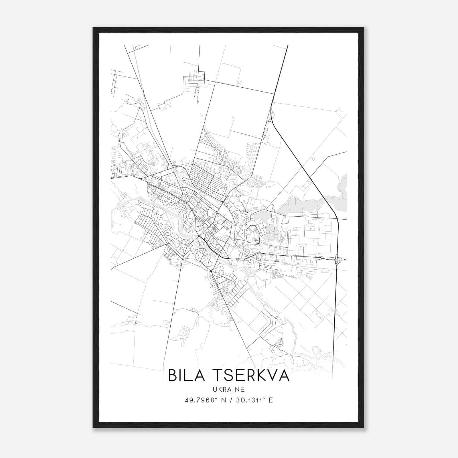 Bila Tserkva Ukraine Map Poster, Bila Tserkva City Road Wall Art Print