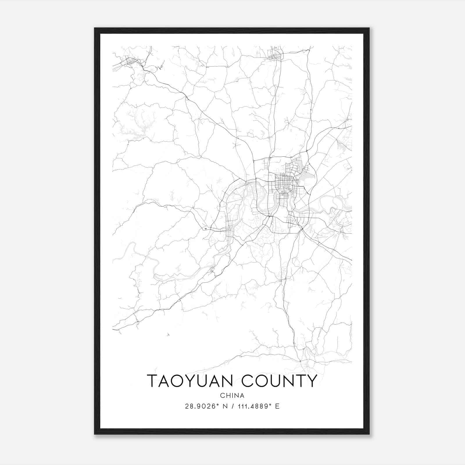 Taoyuan County China Map Poster, Taoyuan County City Road Wall Art Print