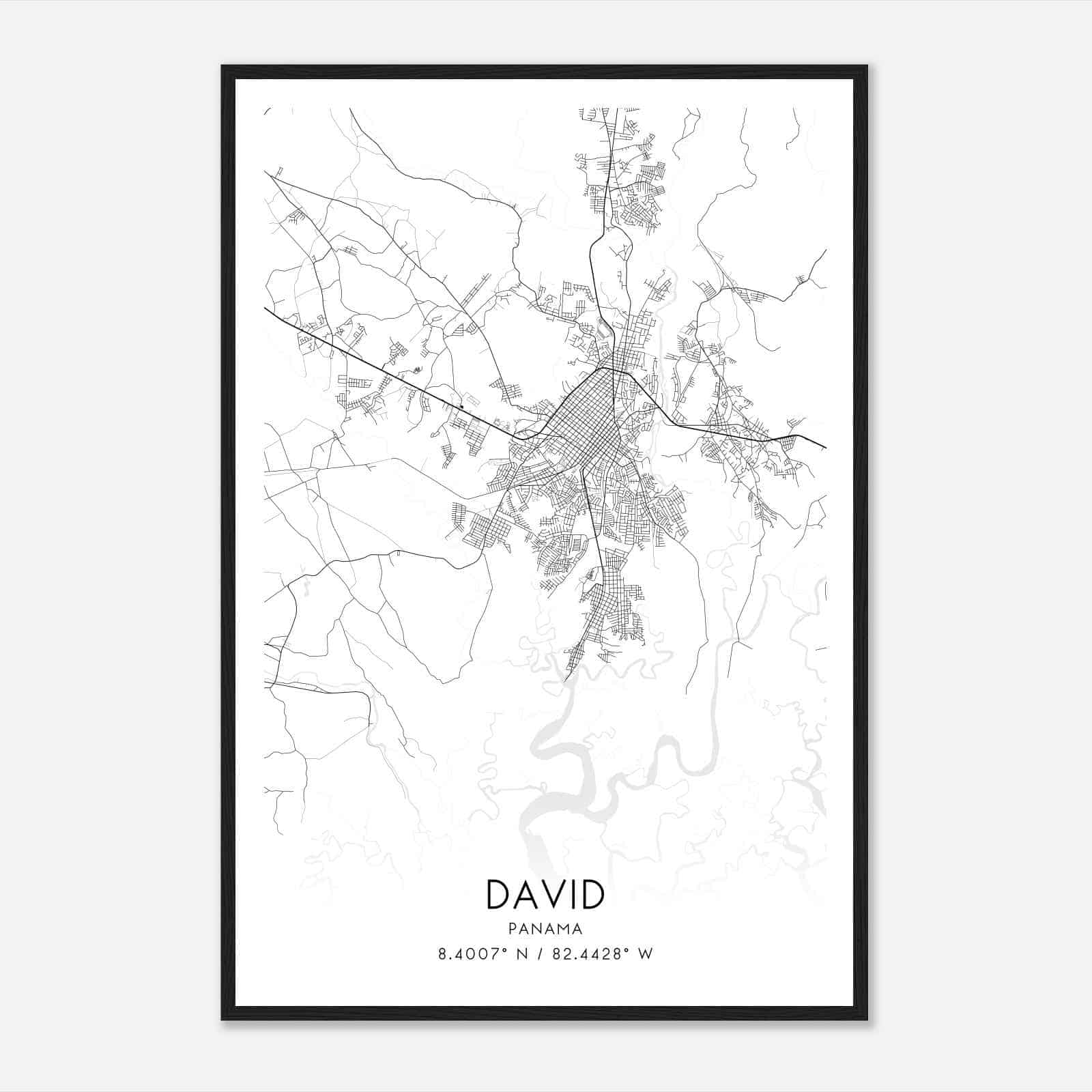 David Panama Map Poster, David City Road Wall Art Print