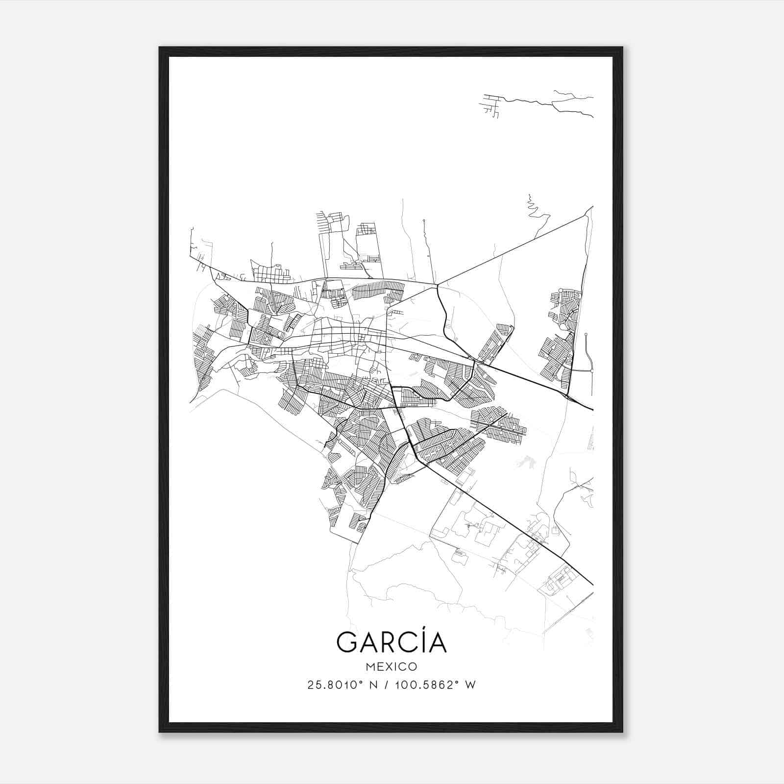 Garcia Mexico Map Poster, Garcia City Road Wall Art Print