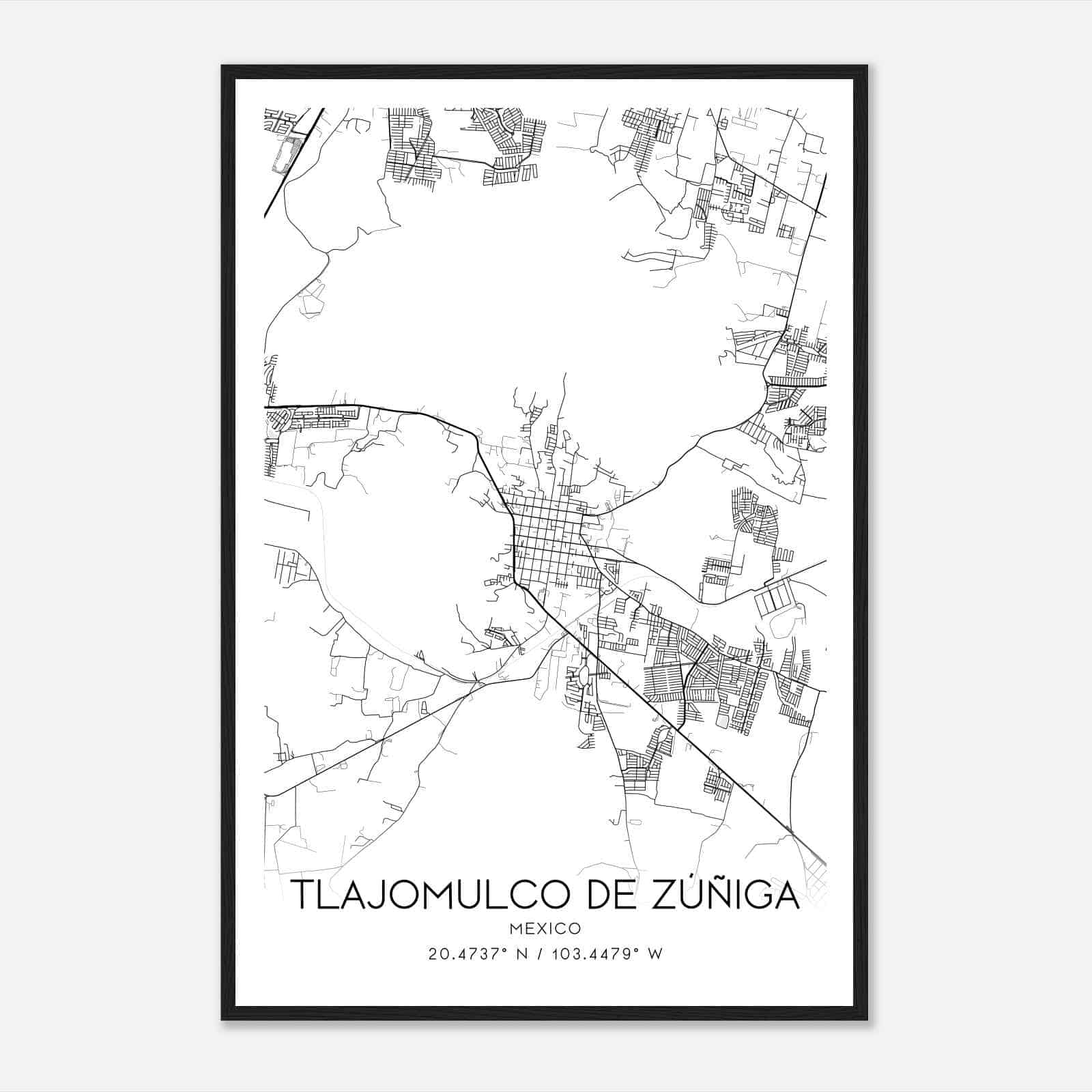 Tlajomulco de Zuniga Mexico Map Poster, Tlajomulco de Zuniga City Road Wall Art Print
