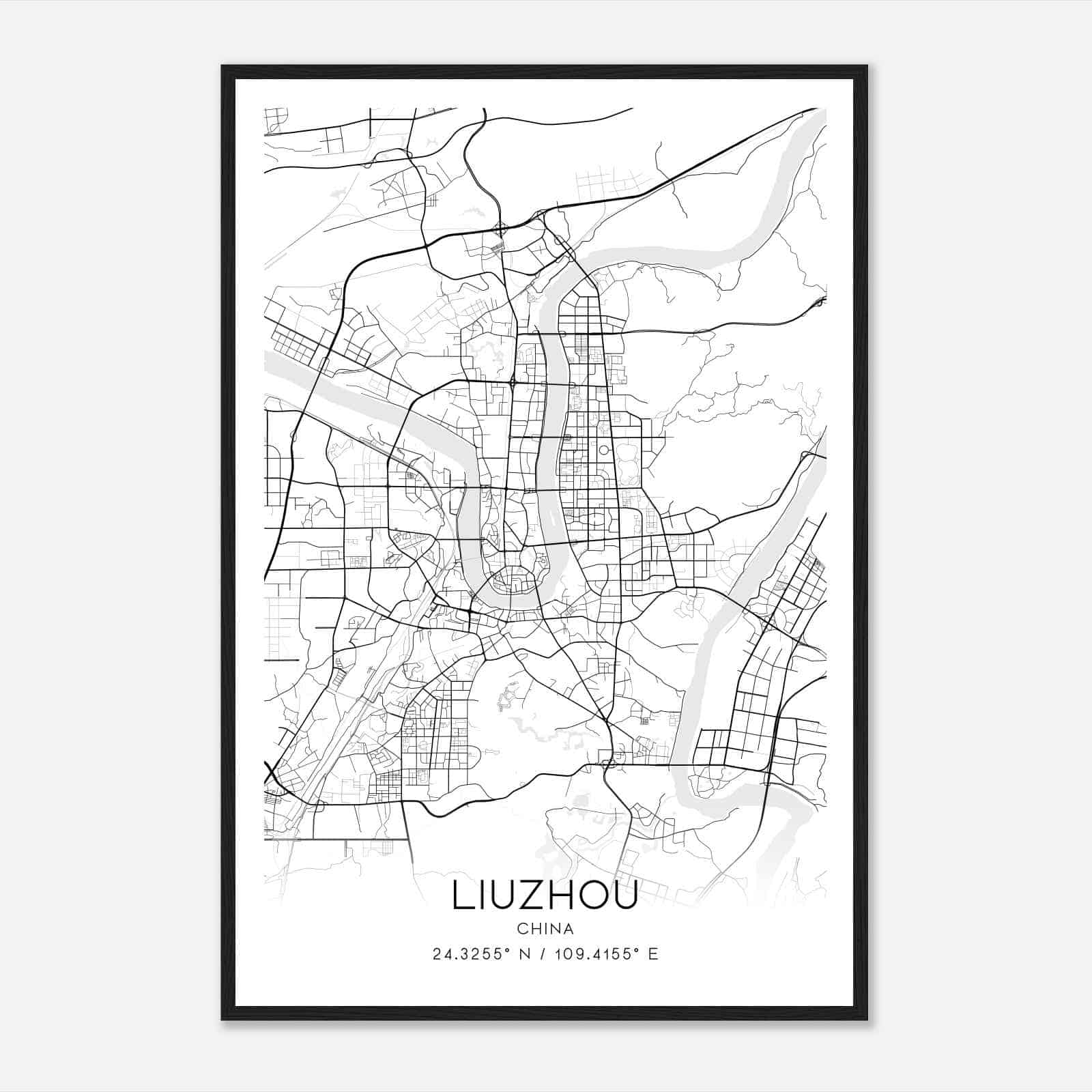 Liuzhou China Map Poster, Liuzhou City Road Wall Art Print