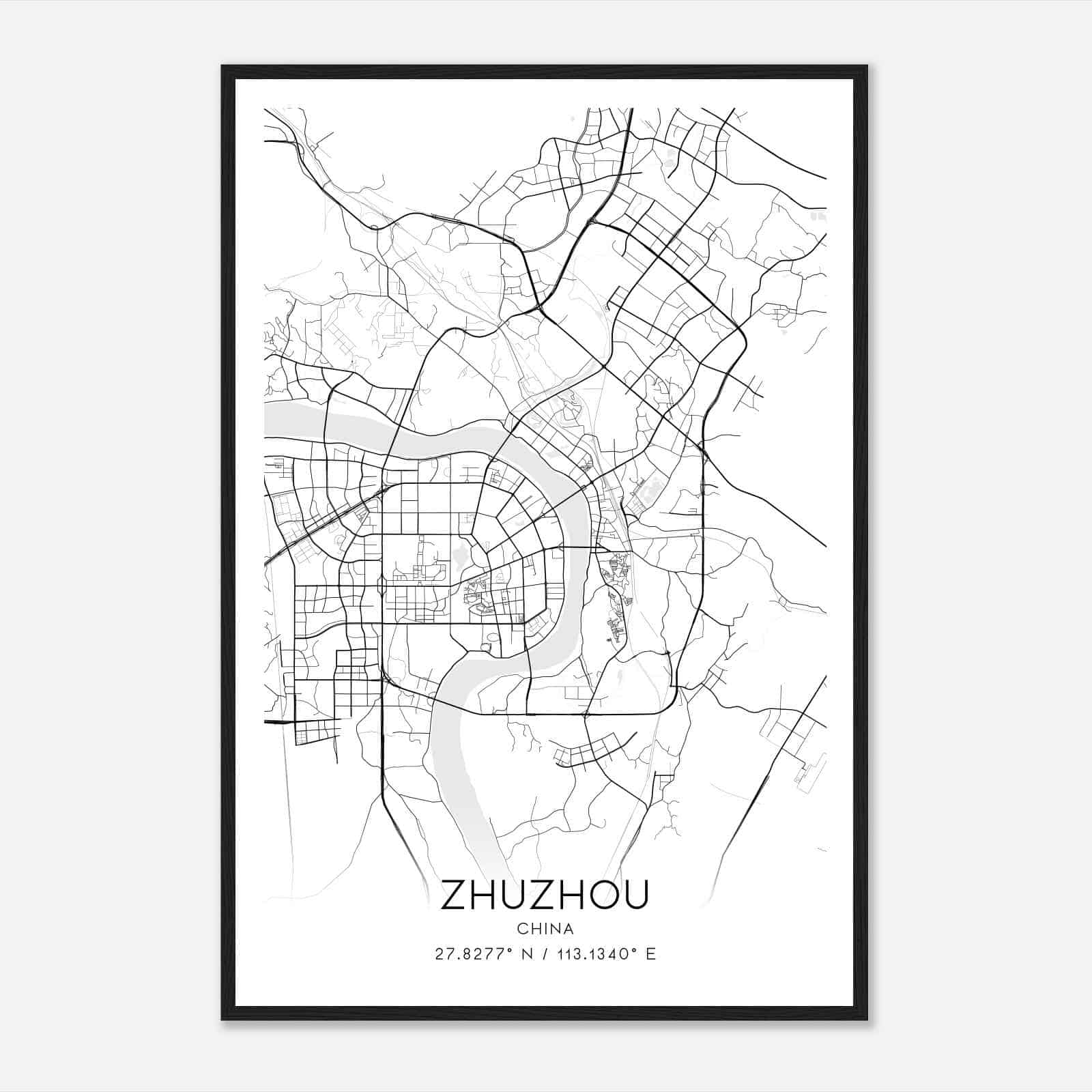 Zhuzhou China Map Poster, Zhuzhou City Road Wall Art Print