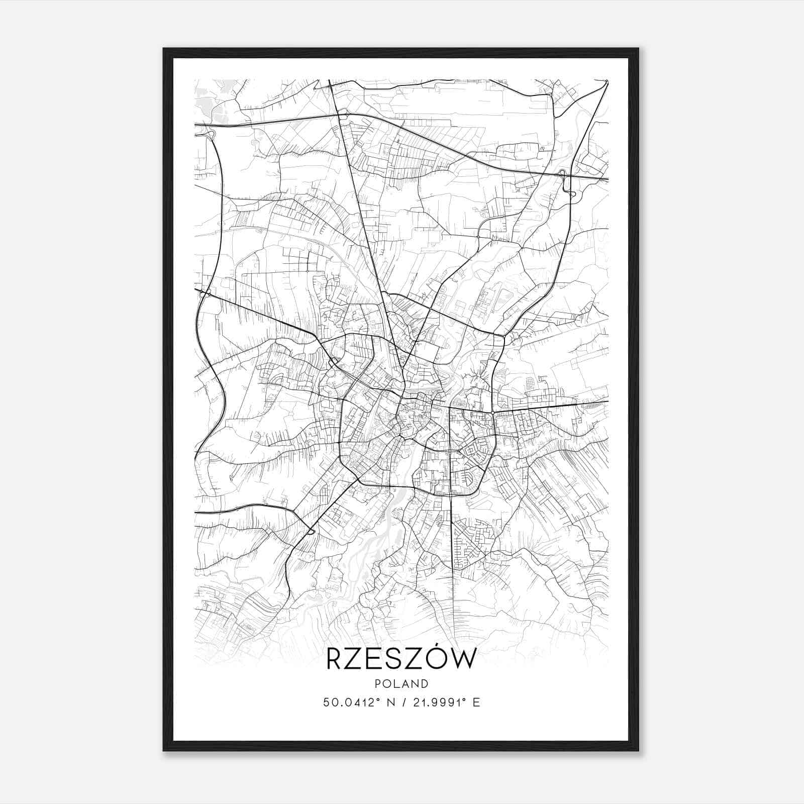 Rzeszow Poland Map Poster, Rzeszow City Road Wall Art Print