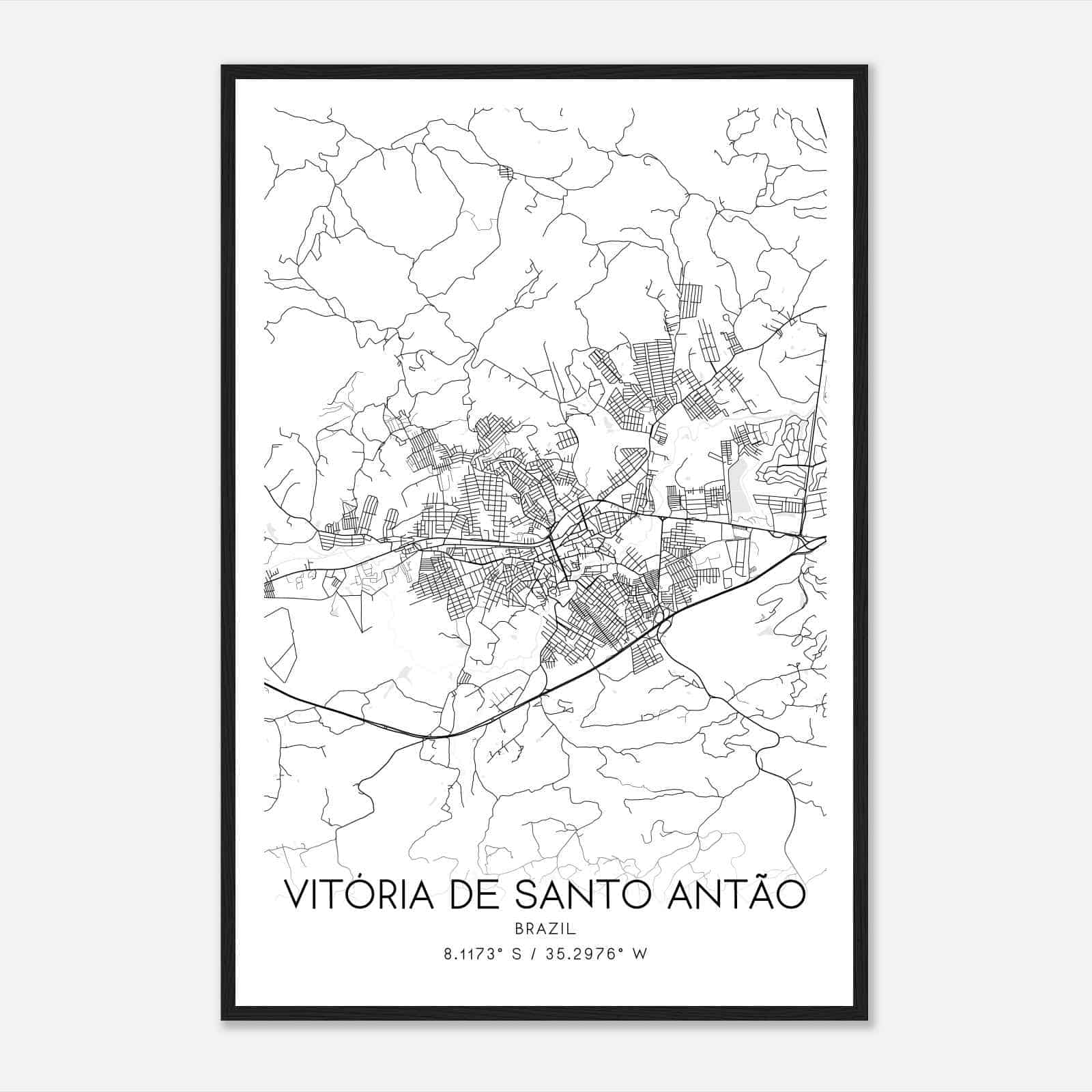 Vitoria de Santo Antao Brazil Map Poster, Vitoria de Santo Antao City Road Wall Art Print