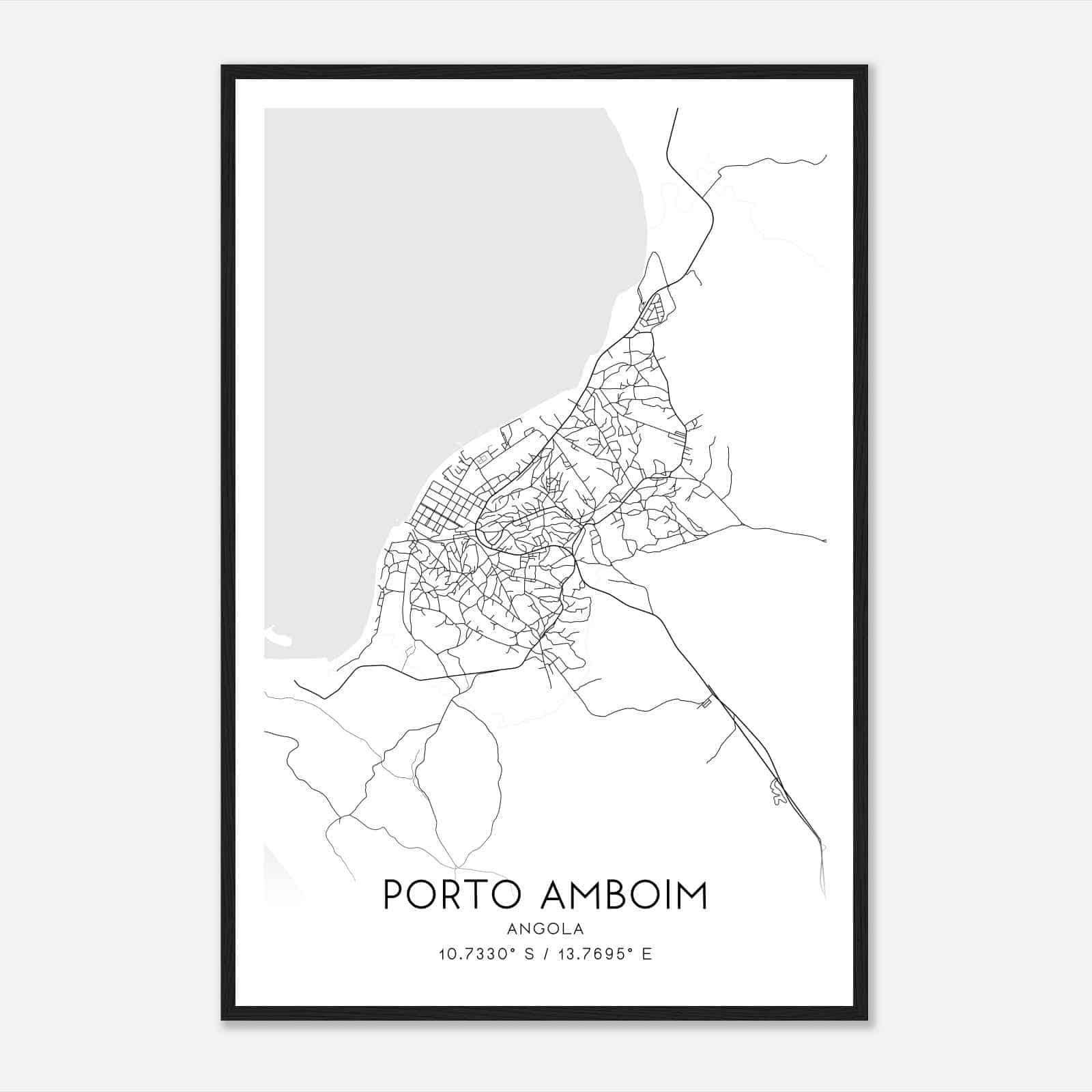 Porto Amboim Angola Map Poster, Porto Amboim City Road Wall Art Print