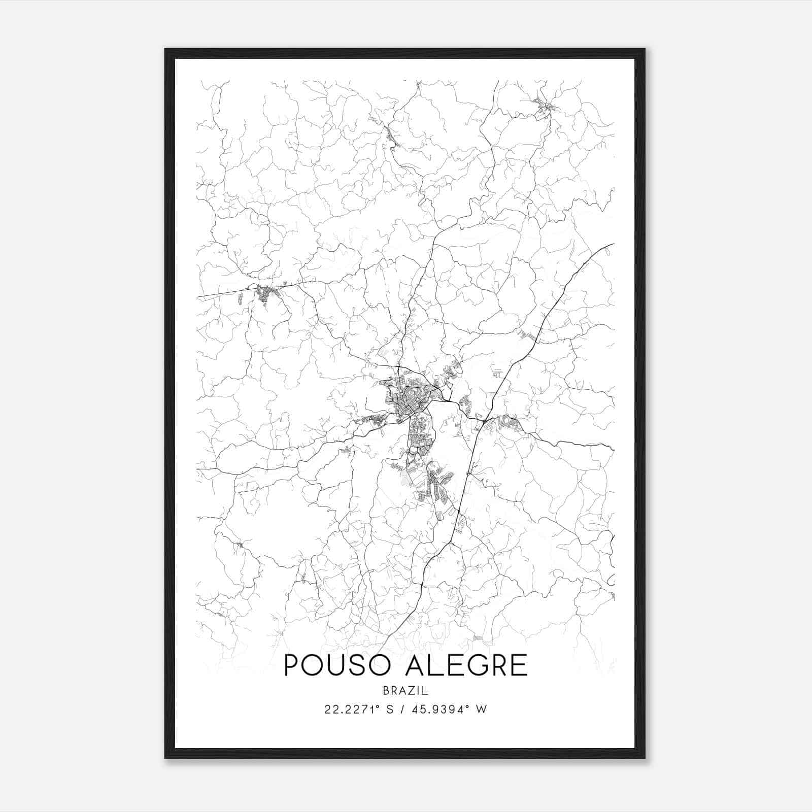 Pouso Alegre Brazil Map Poster, Pouso Alegre City Road Wall Art Print