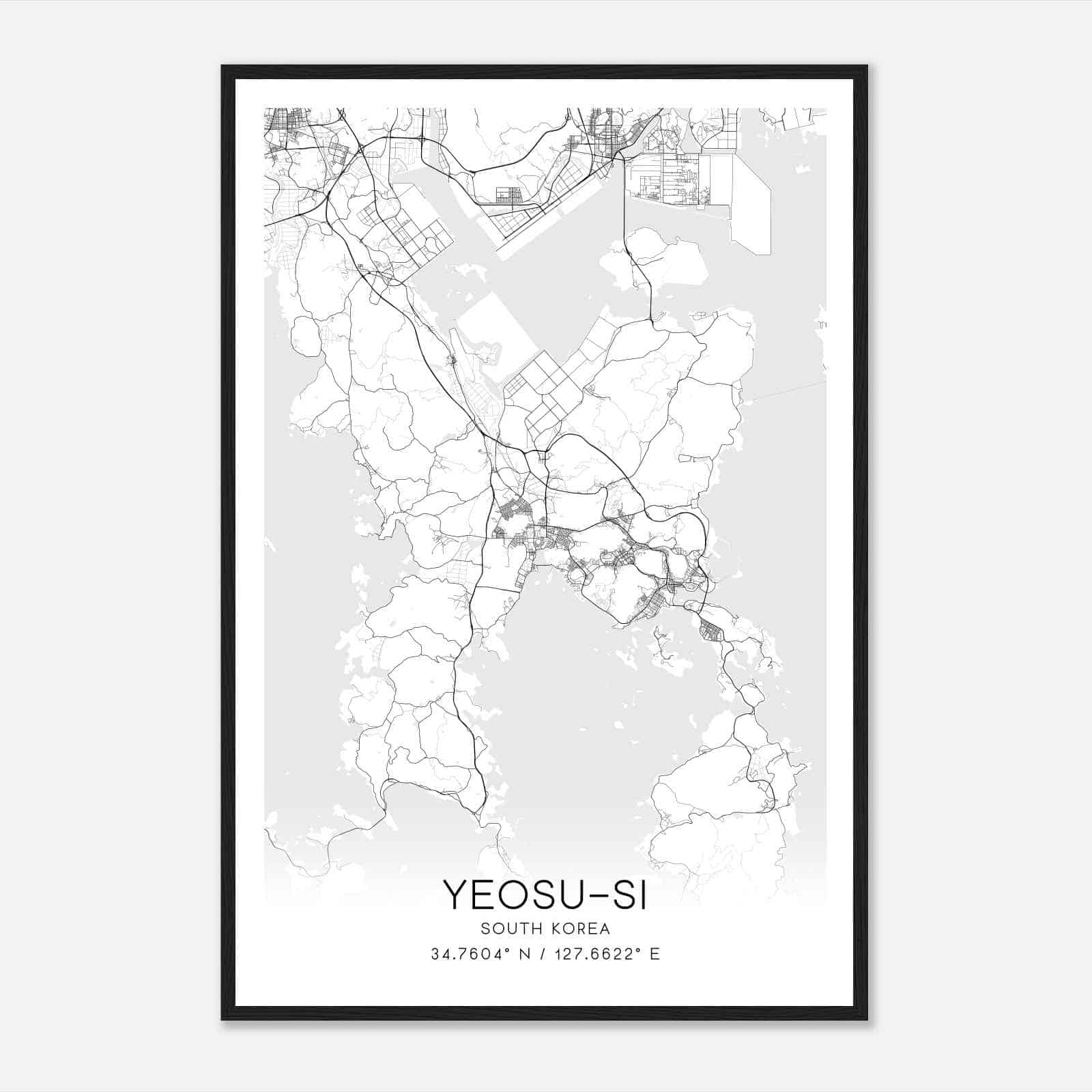 Yeosusi South Korea Map Poster, Yeosusi City Road Wall Art Print
