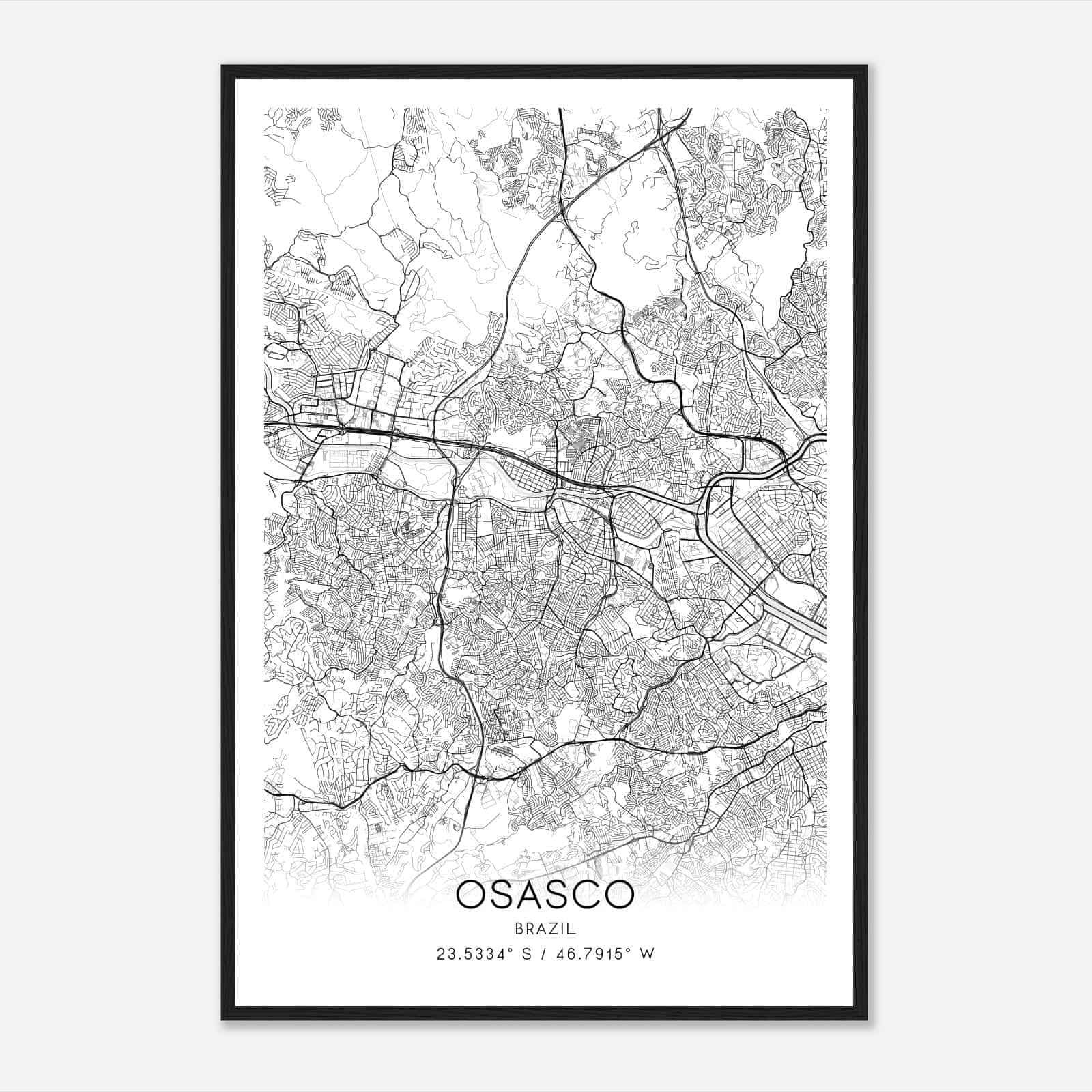 Osasco Brazil Map Poster, Osasco City Road Wall Art Print