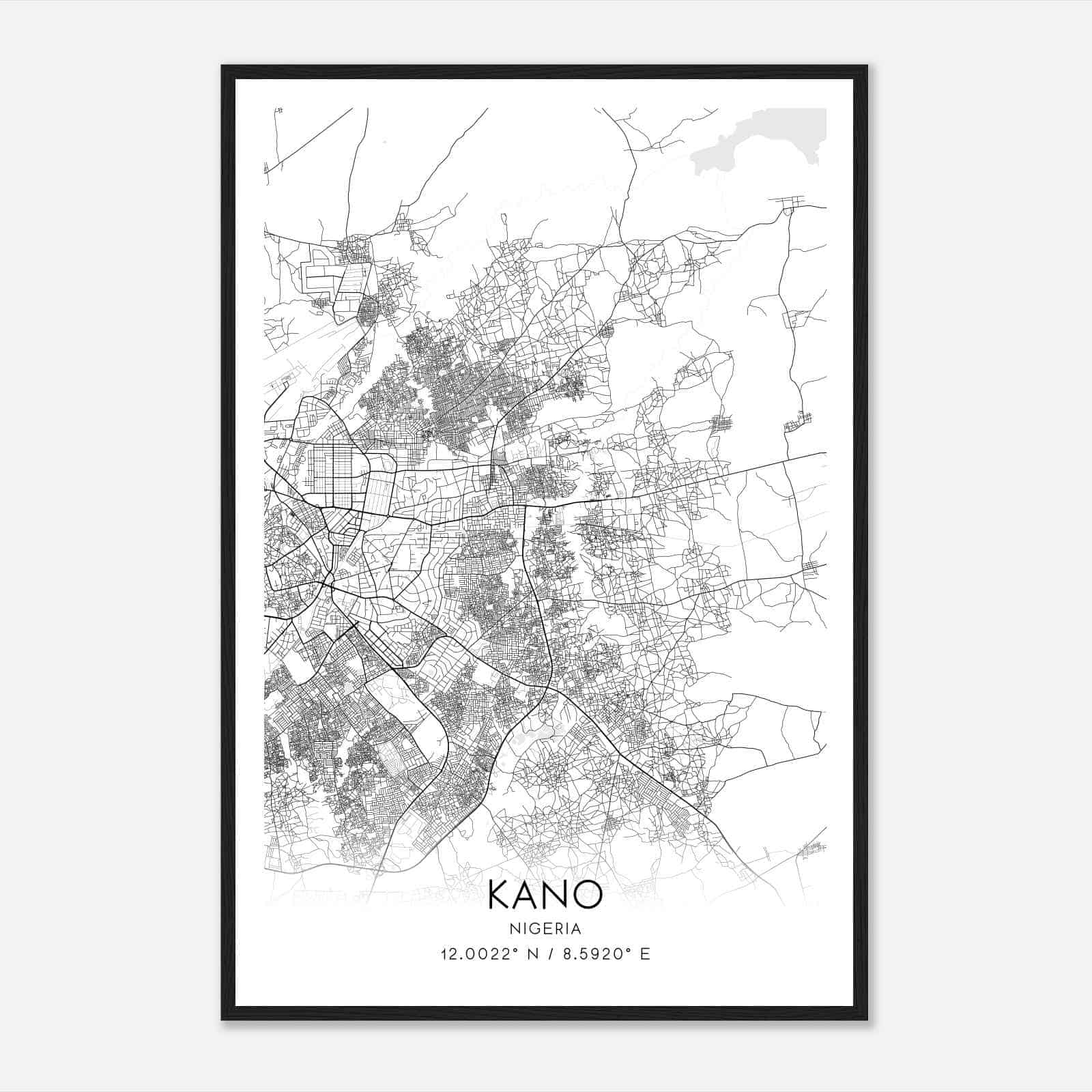 Kano Nigeria Map Poster, Kano City Road Wall Art Print