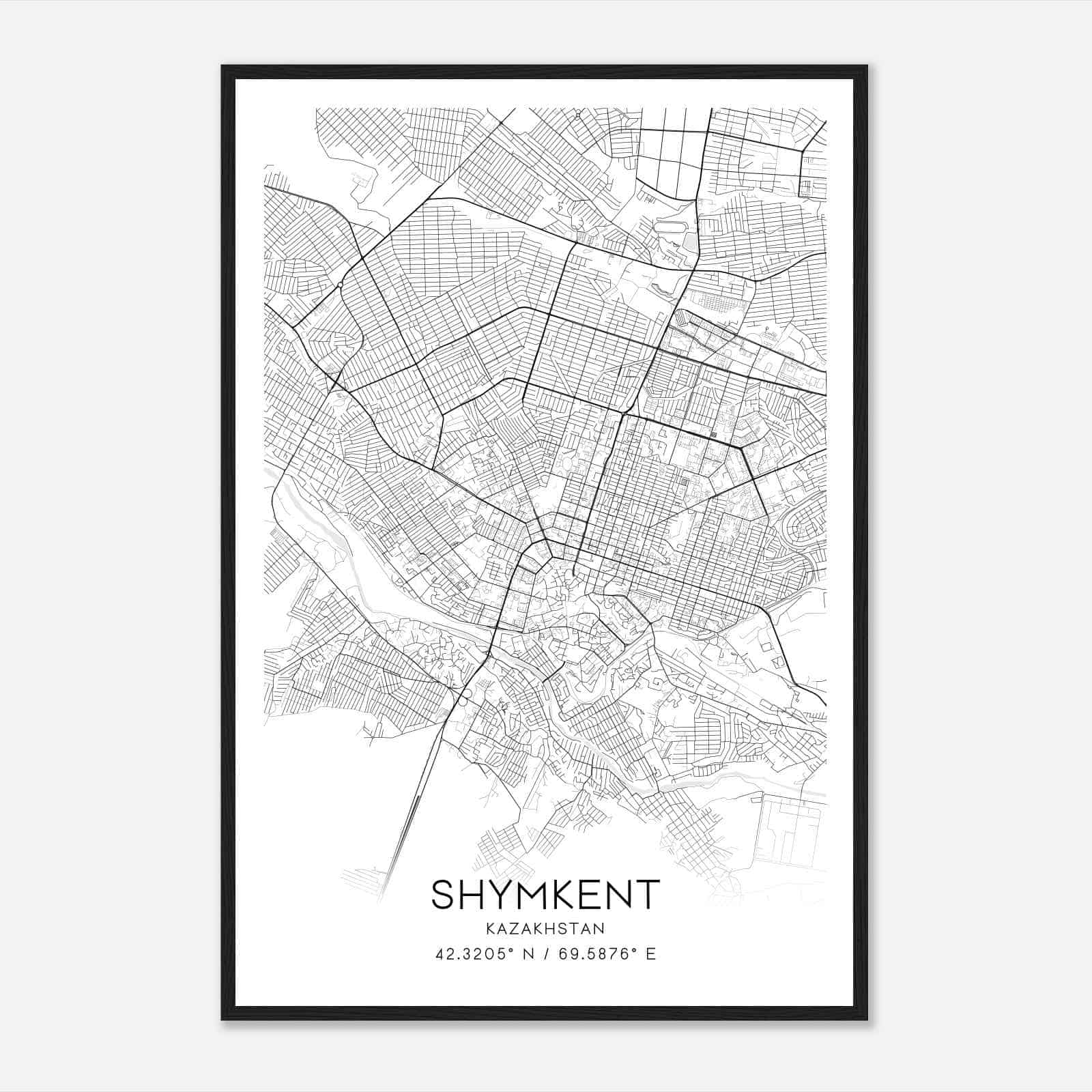 Shymkent Kazakhstan Map Poster, Shymkent City Road Wall Art Print