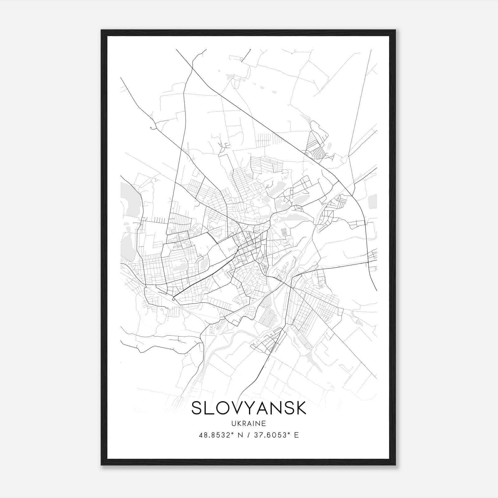 Slovyansk Ukraine Map Poster, Slovyansk City Road Wall Art Print