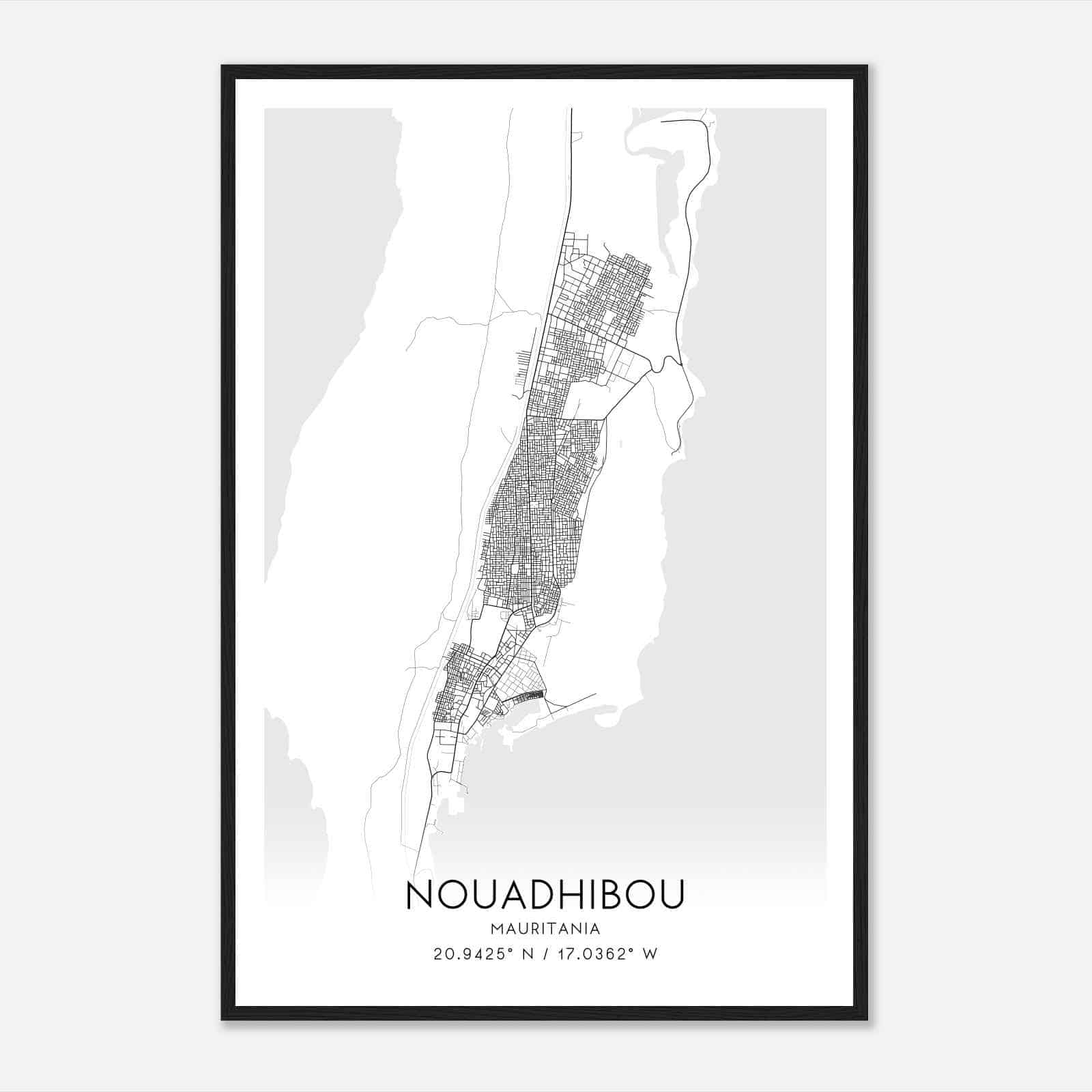 Nouadhibou Mauritania Map Poster, Nouadhibou City Road Wall Art Print