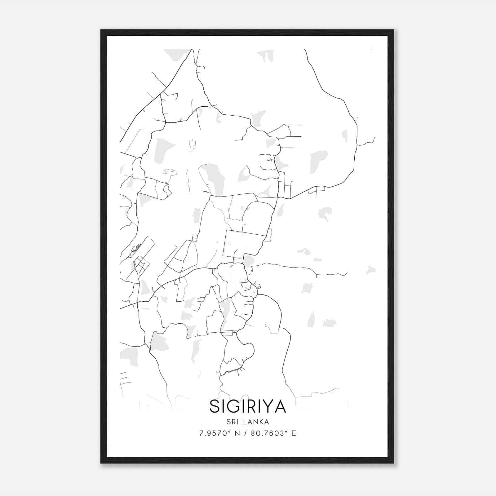 Sigiriya Sri Lanka Map Poster, Sigiriya City Road Wall Art Print