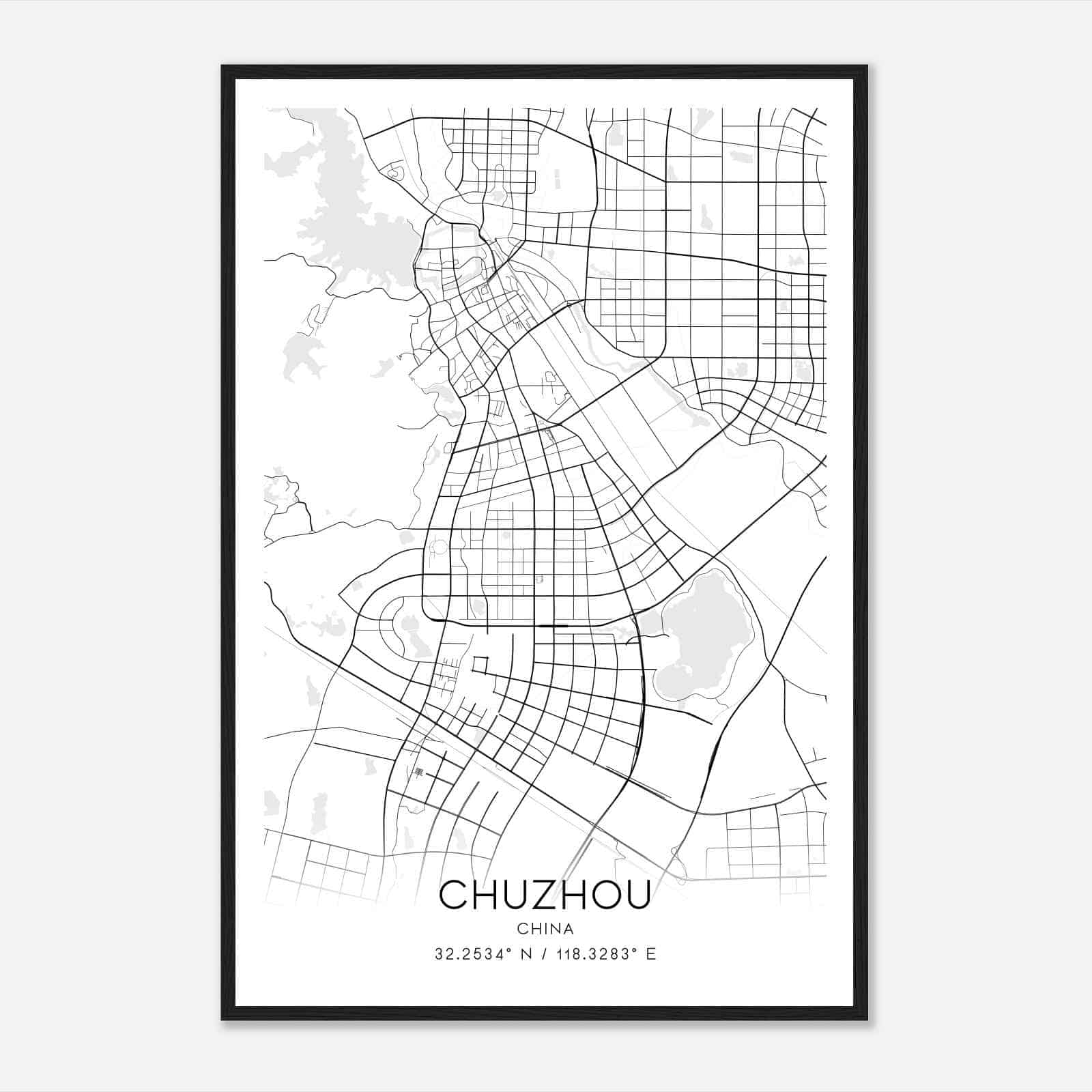 Chuzhou China Map Poster, Chuzhou City Road Wall Art Print
