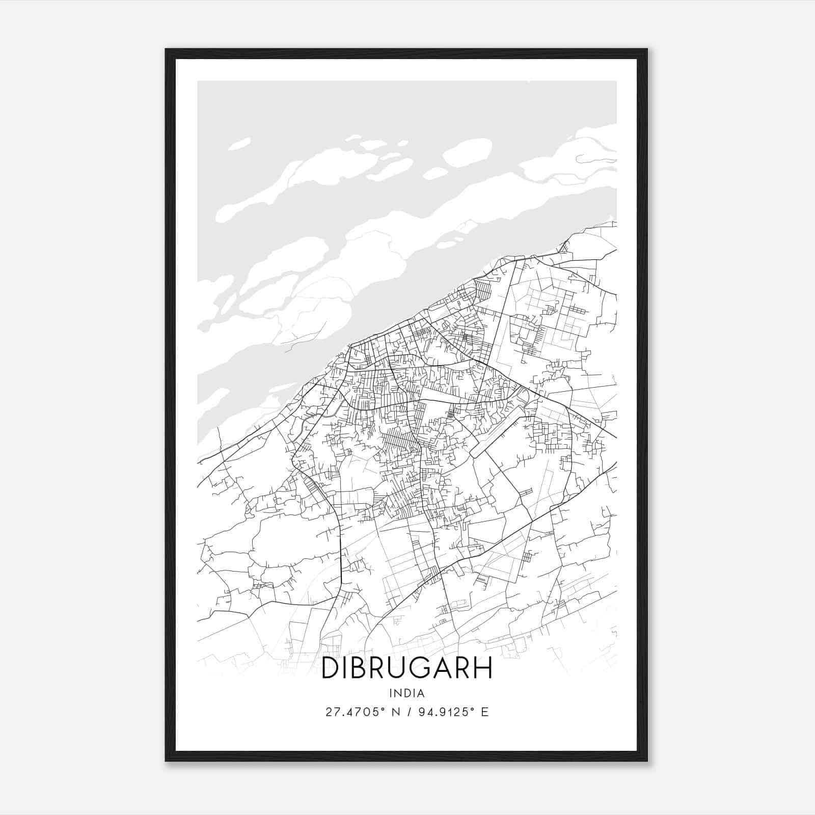 Dibrugarh India Map Poster, Dibrugarh City Road Wall Art Print