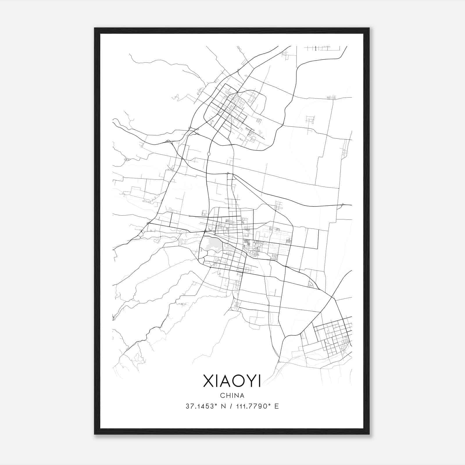 Xiaoyi China Map Poster, Xiaoyi City Road Wall Art Print