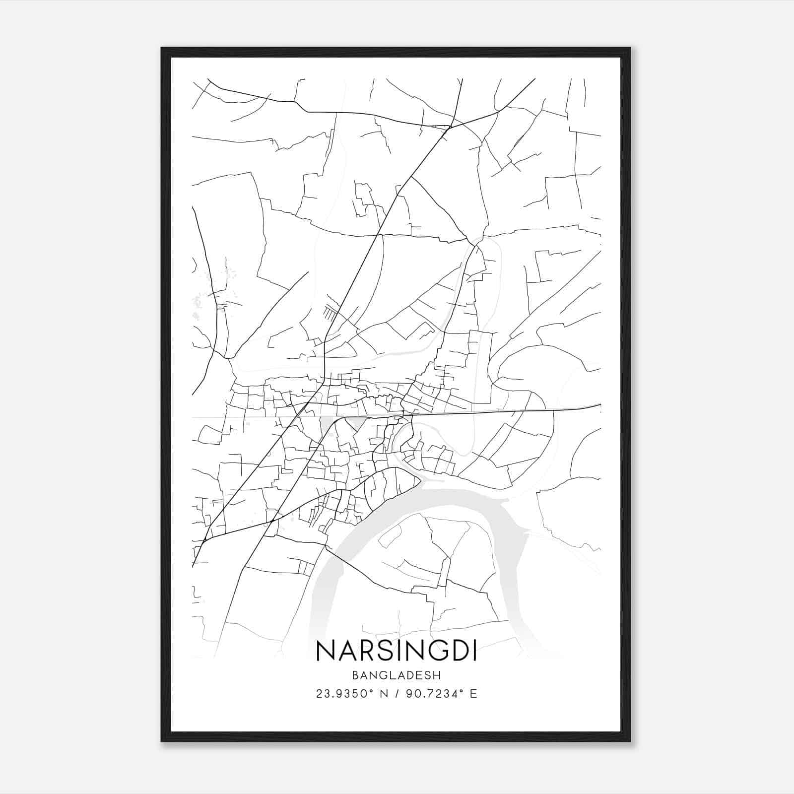 Narsingdi Bangladesh Map Poster, Narsingdi City Road Wall Art Print