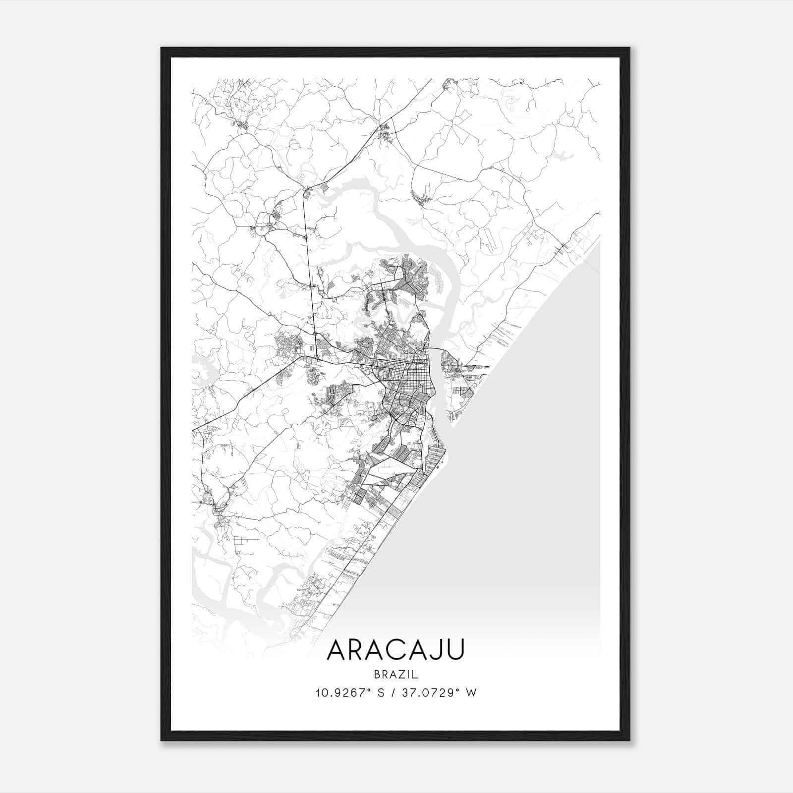 Aracaju Brazil Map Poster, Aracaju City Road Wall Art Print
