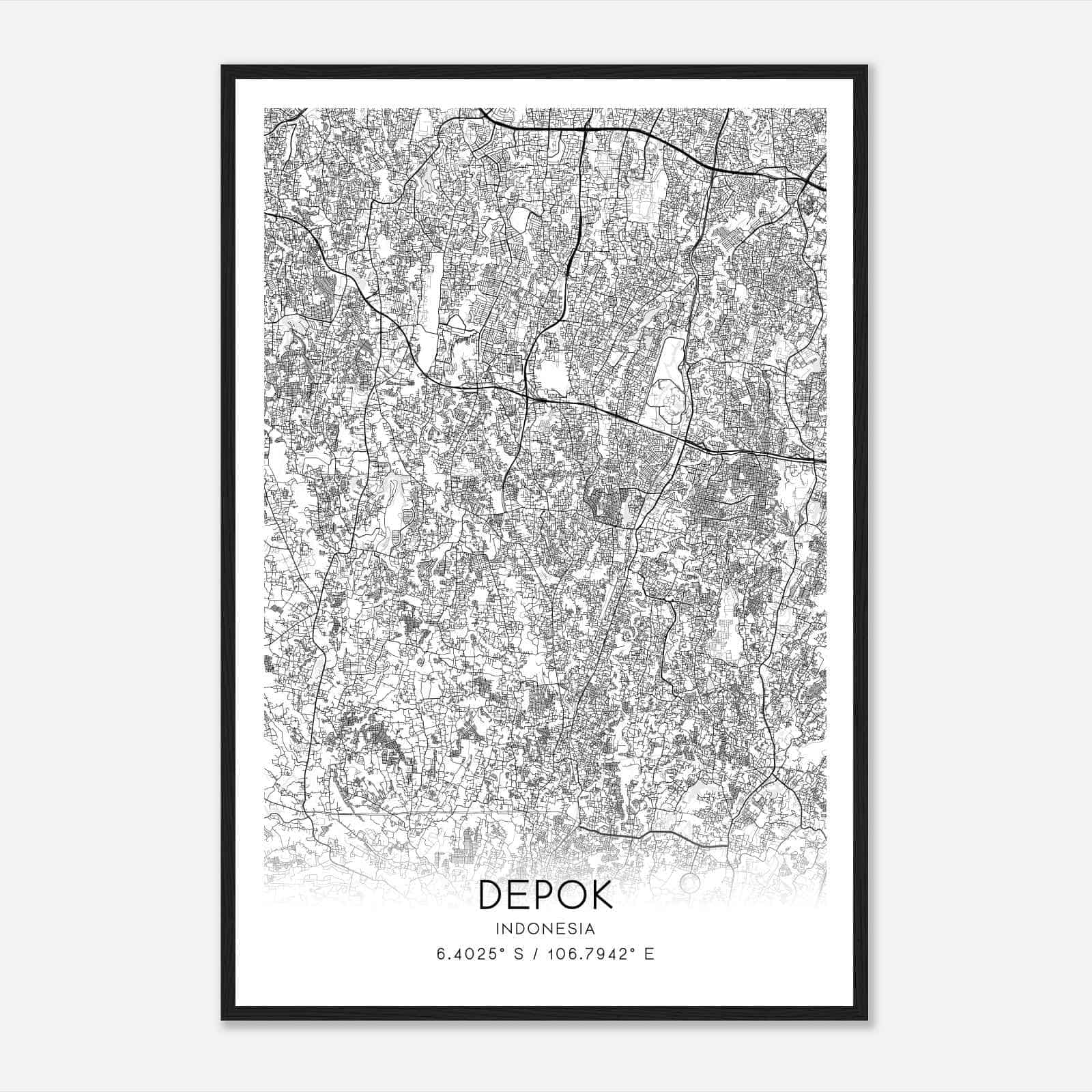 Depok Indonesia Map Poster, Depok City Road Wall Art Print