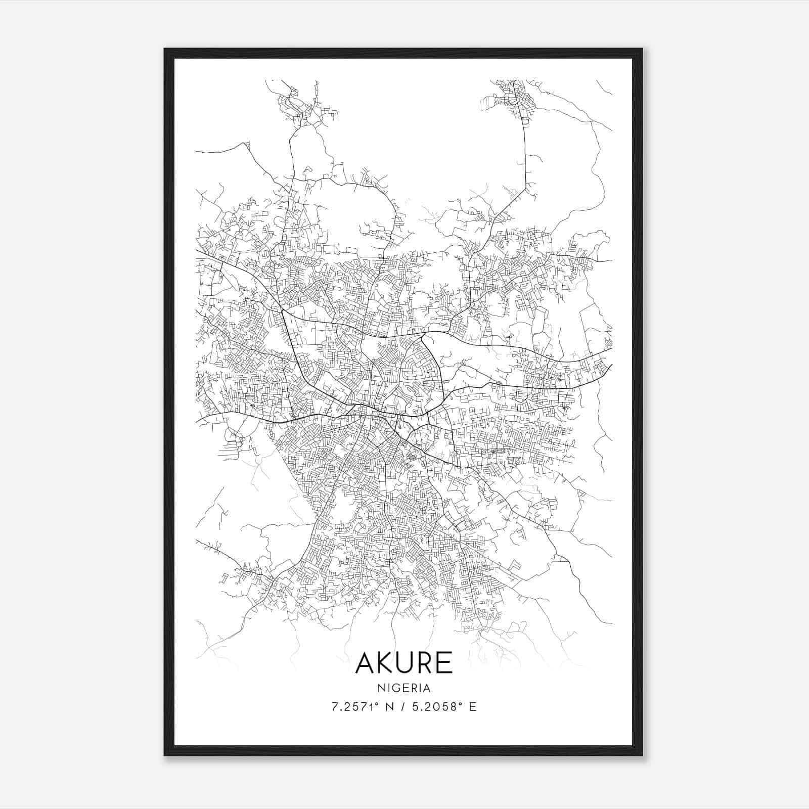 Akure Nigeria Map Poster, Akure City Road Wall Art Print