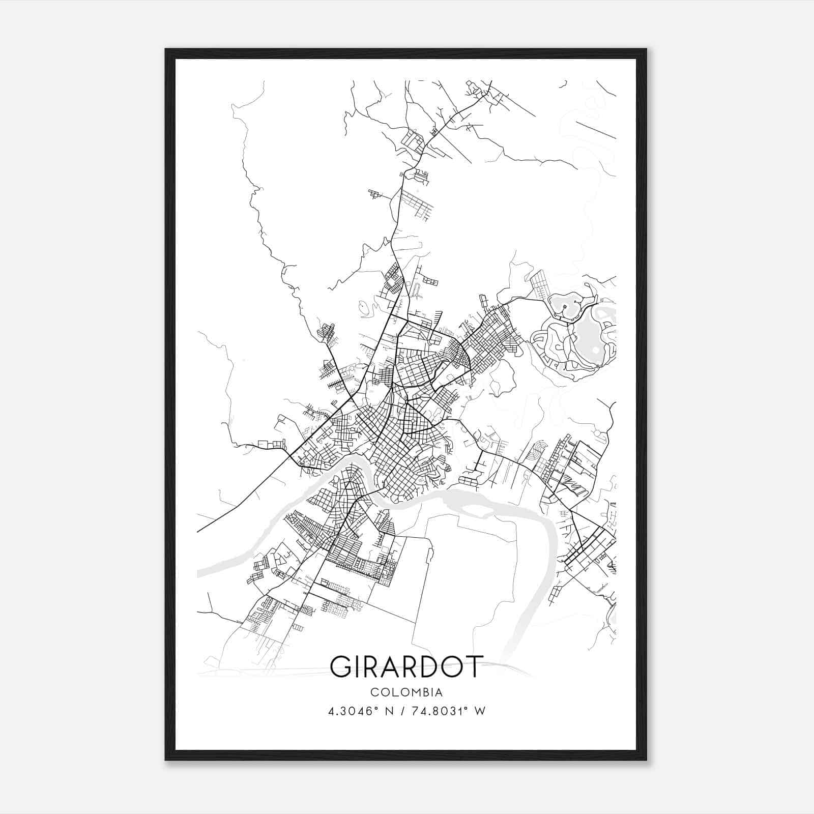 Girardot Colombia Map Poster, Girardot City Road Wall Art Print