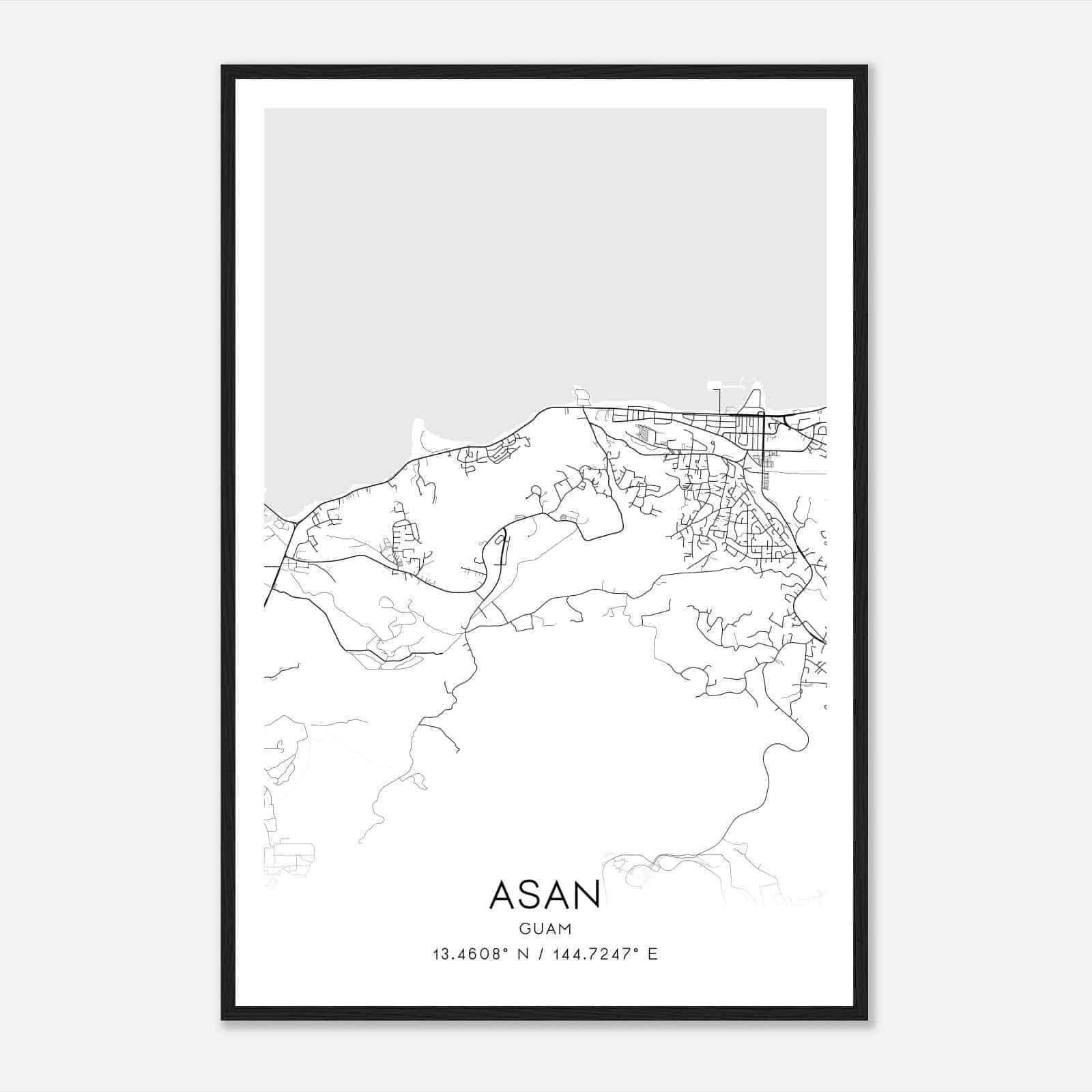 Asan Guam Map Poster, Asan City Road Wall Art Print