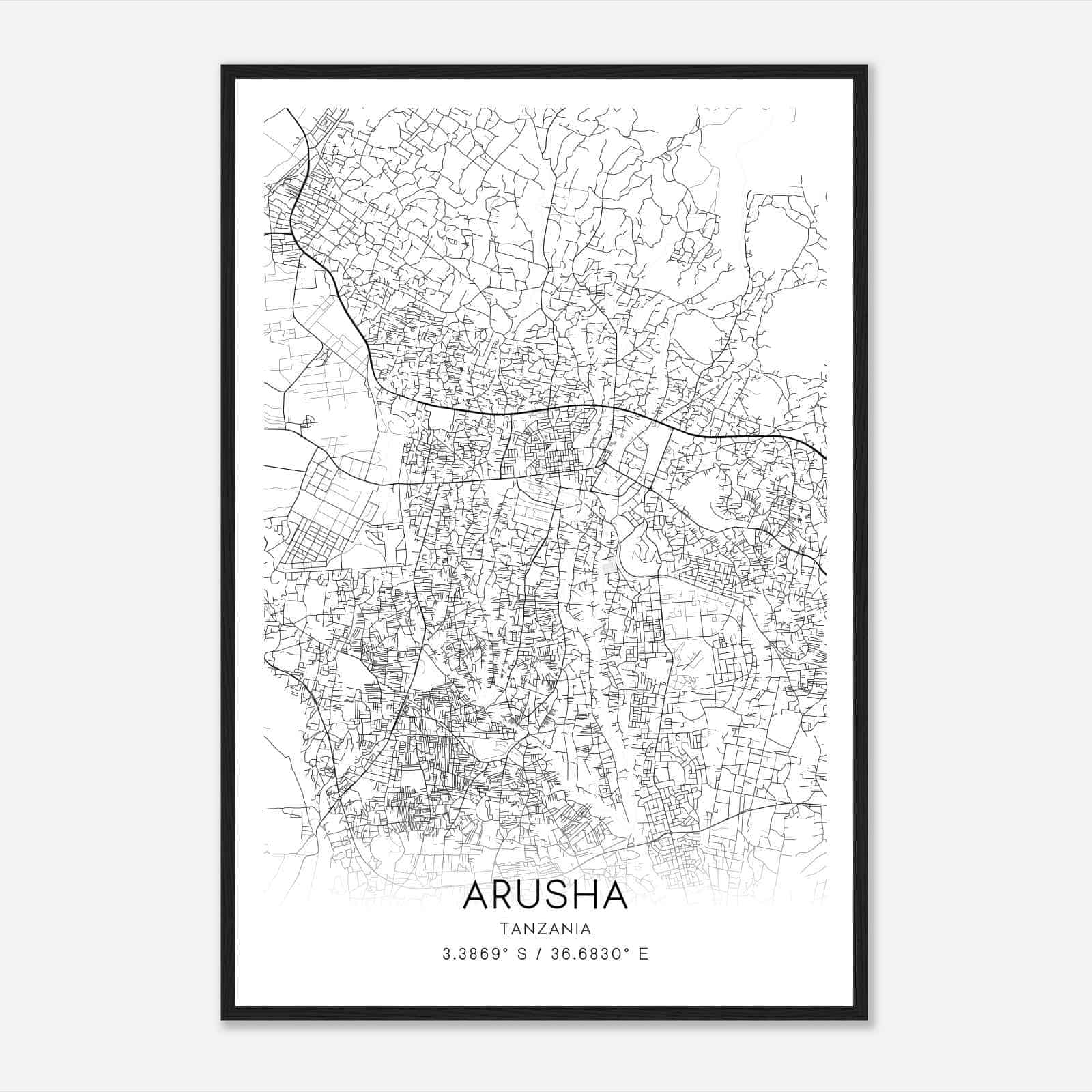 Arusha Tanzania Map Poster, Arusha City Road Wall Art Print