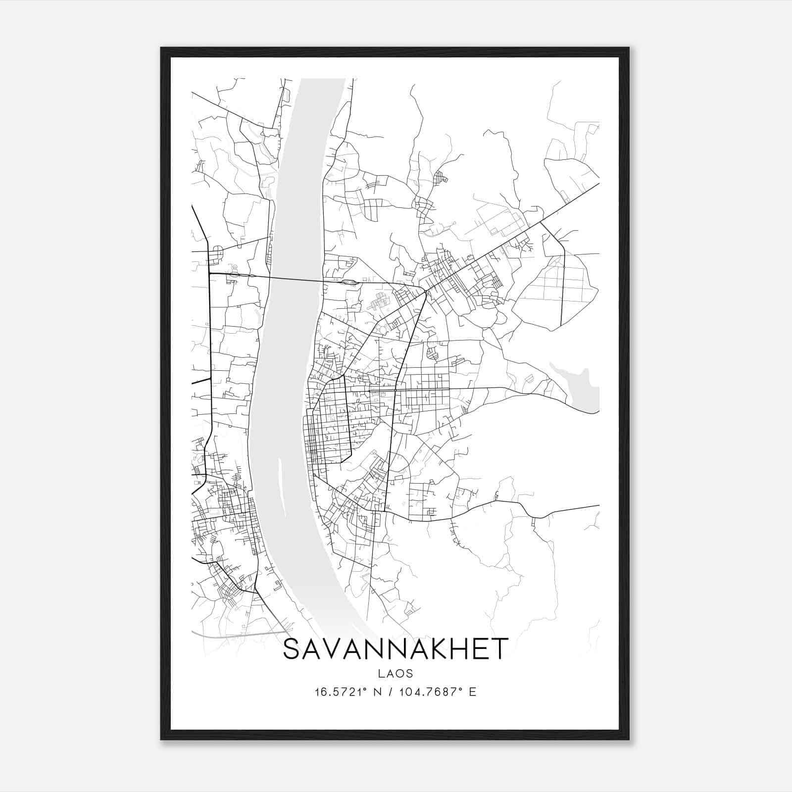 Savannakhet Laos Map Poster, Savannakhet City Road Wall Art Print