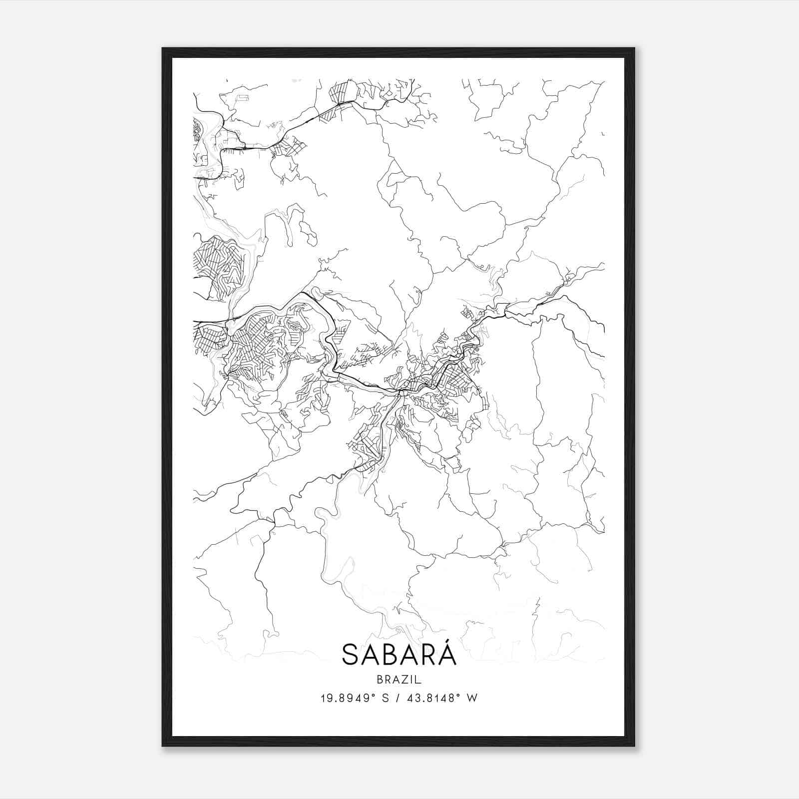 Sabara Brazil Map Poster, Sabara City Road Wall Art Print