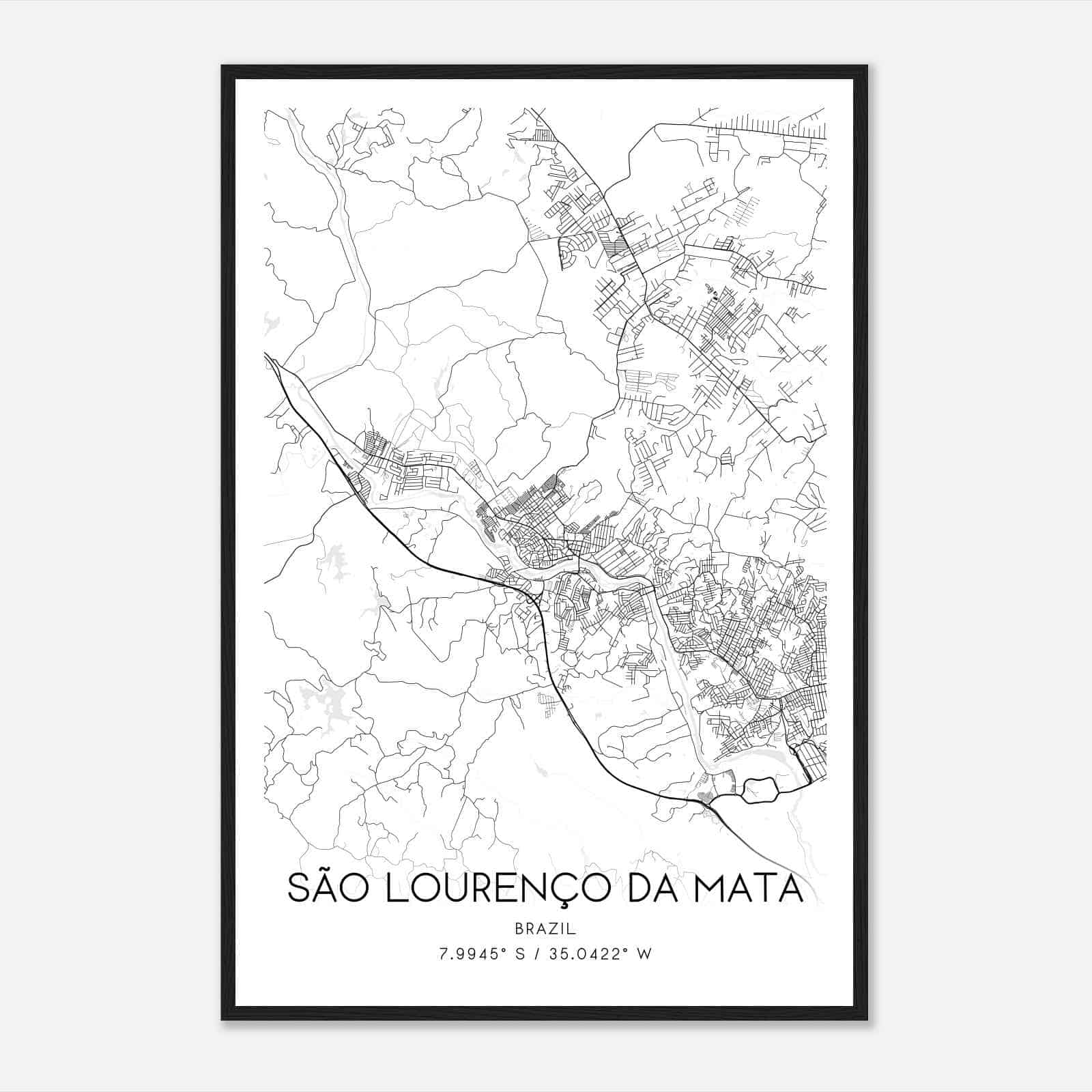 Sao Lourenco da Mata Brazil Map Poster, Sao Lourenco da Mata City Road Wall Art Print