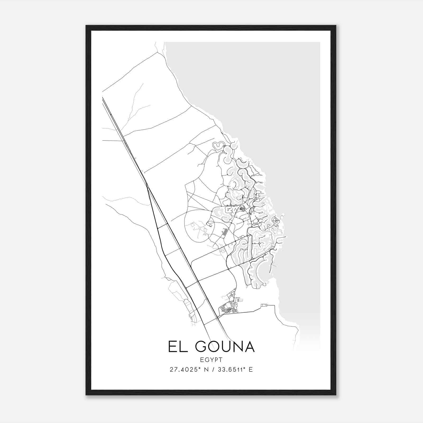 El Gouna Egypt Map Poster, El Gouna City Road Wall Art Print