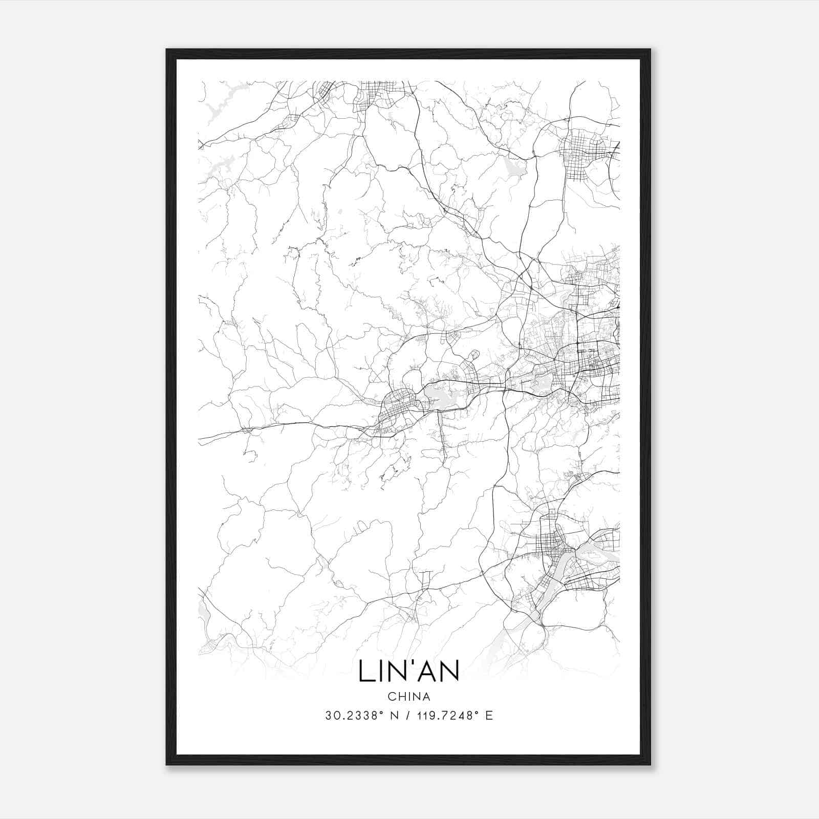 LinAn China Map Poster, LinAn City Road Wall Art Print