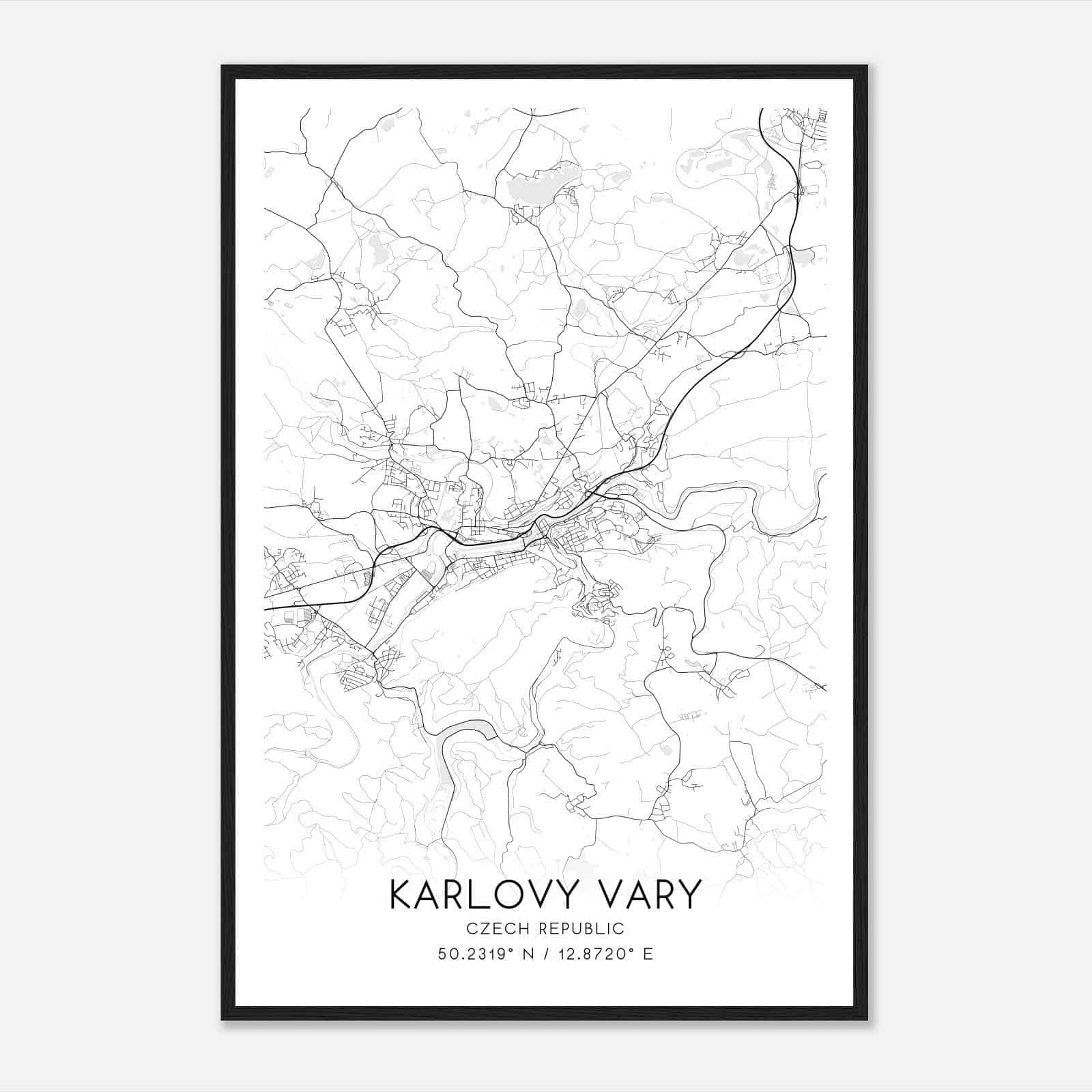 Karlovy Vary Czech Republic Map Poster, Karlovy Vary City Road Wall Art Print