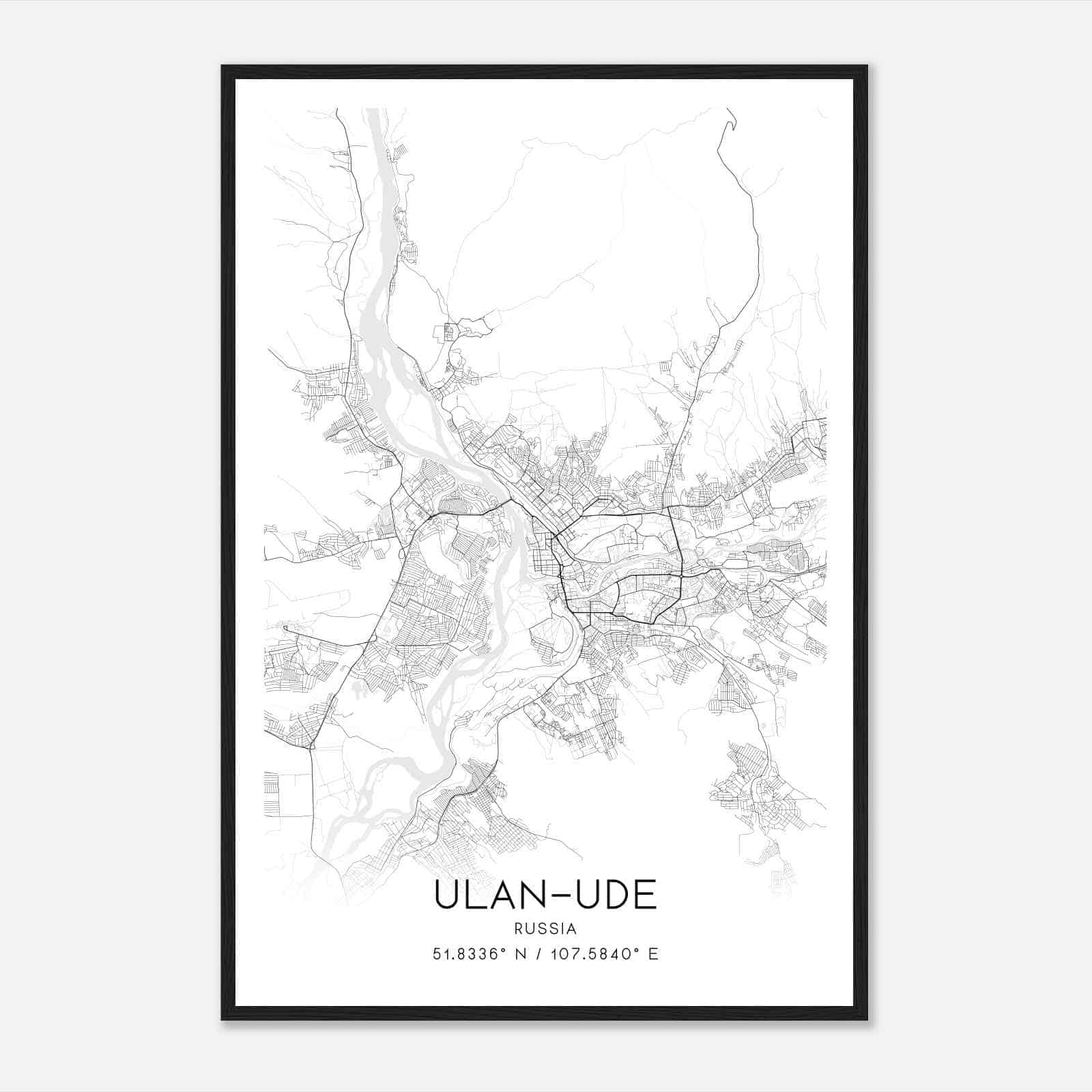 UlanUde Russia Map Poster, UlanUde City Road Wall Art Print