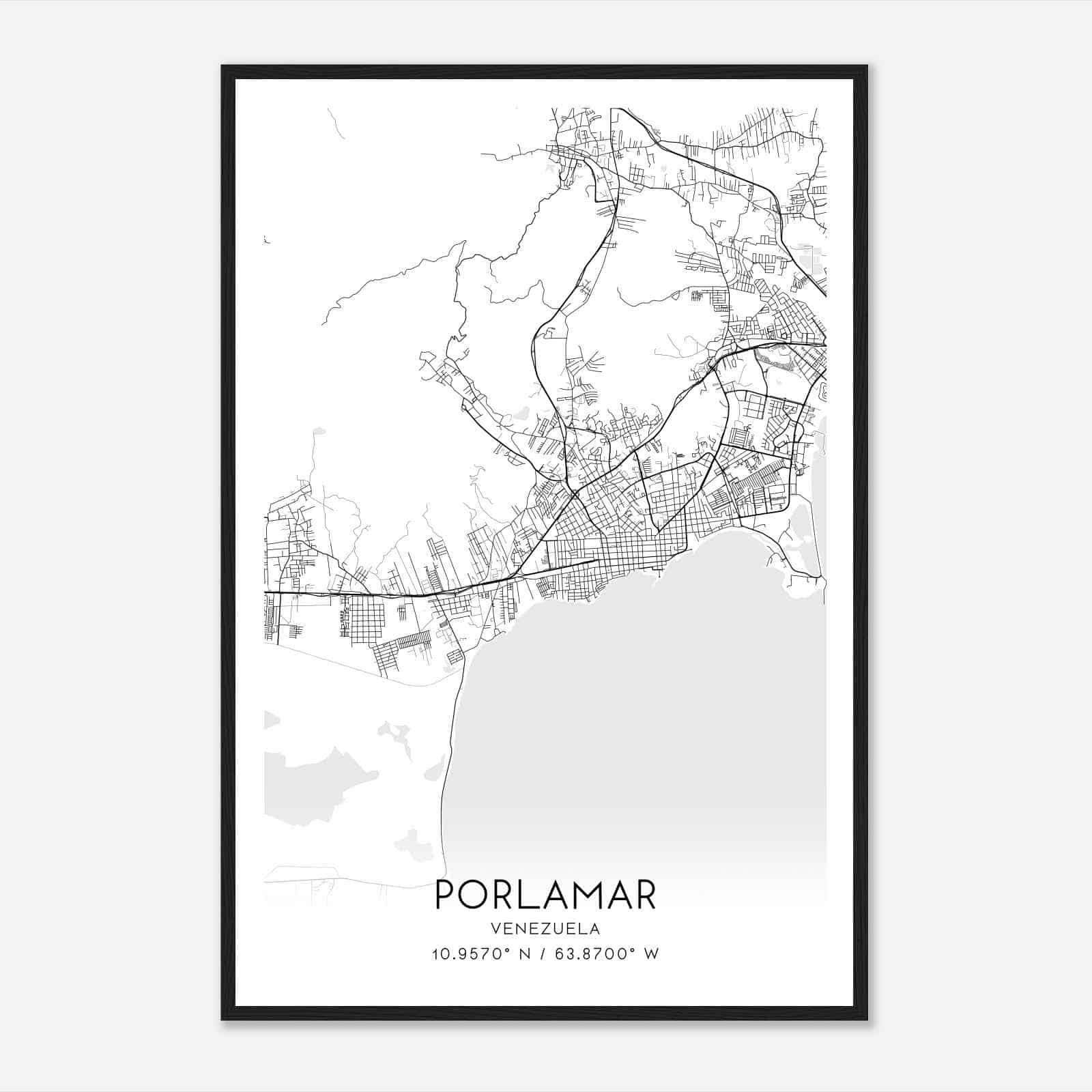 Porlamar Venezuela Map Poster, Porlamar City Road Wall Art Print