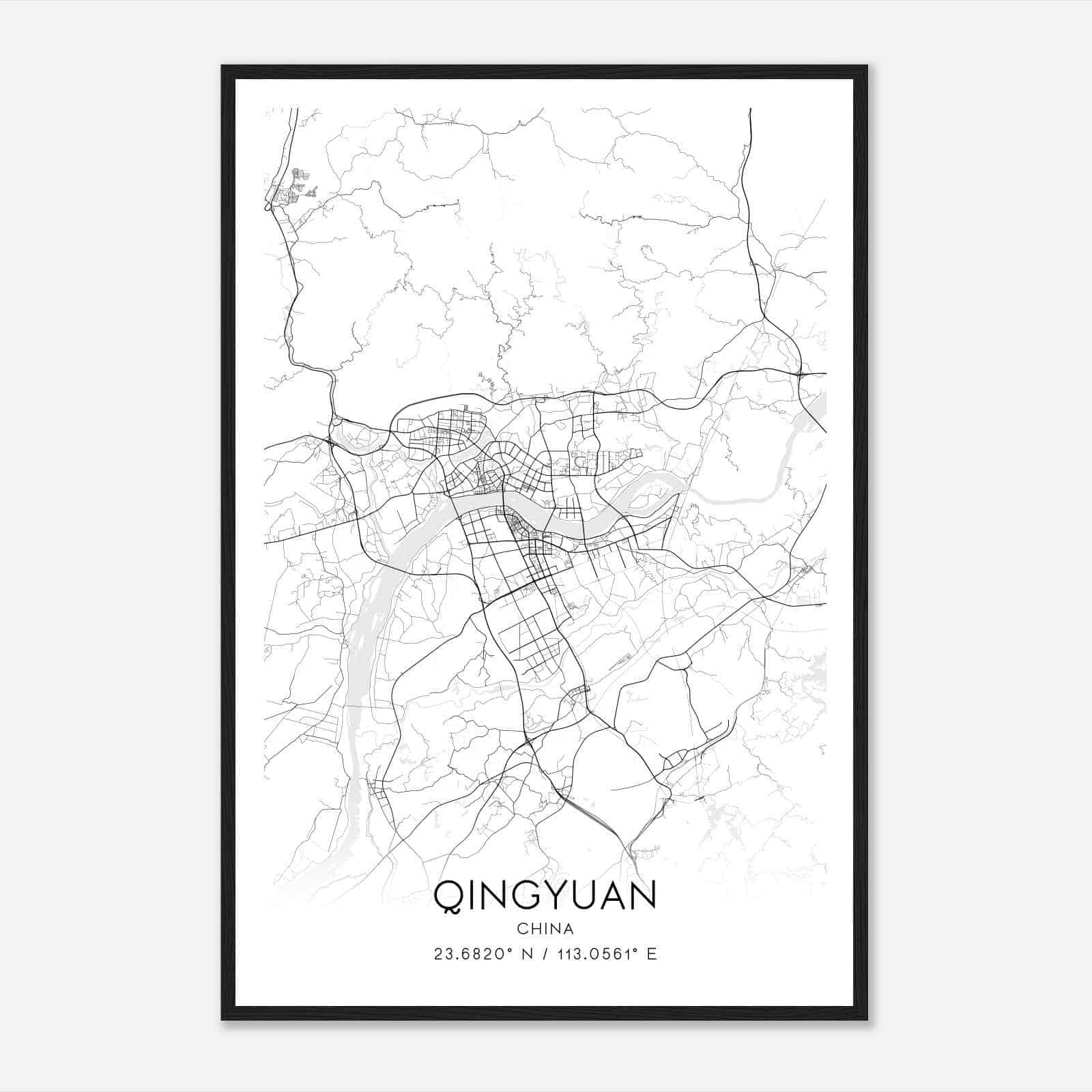 Qingyuan China Map Poster, Qingyuan City Road Wall Art Print