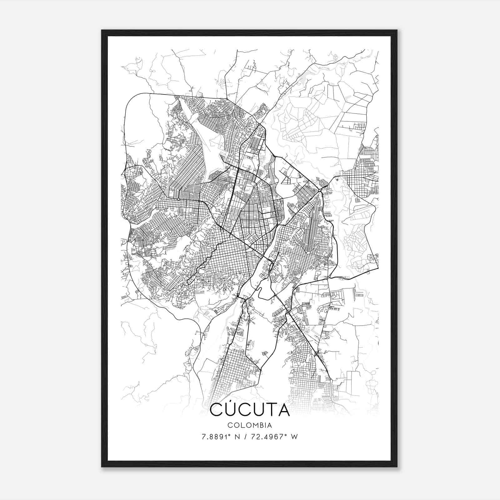 Cucuta Colombia Map Poster, Cucuta City Road Wall Art Print