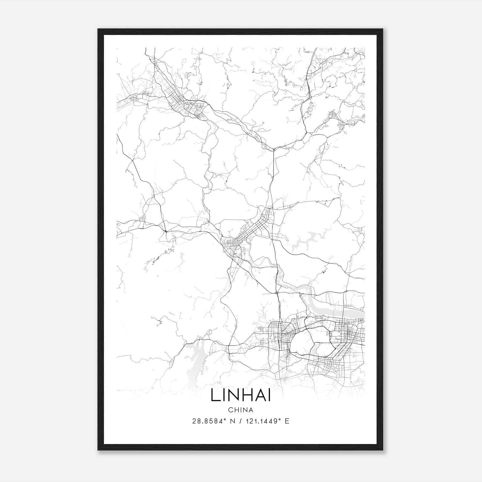 Linhai China Map Poster, Linhai City Road Wall Art Print