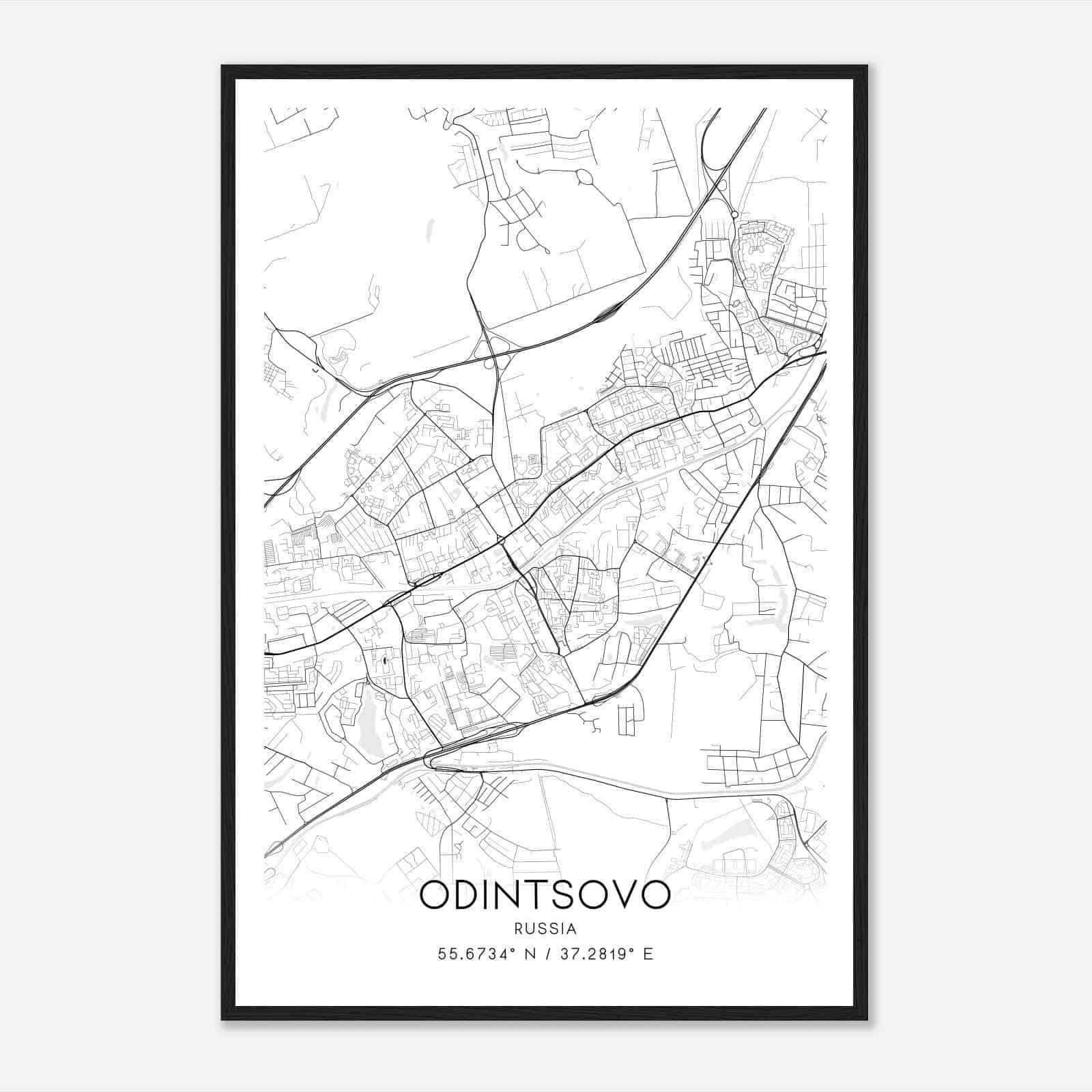Odintsovo Russia Map Poster, Odintsovo City Road Wall Art Print