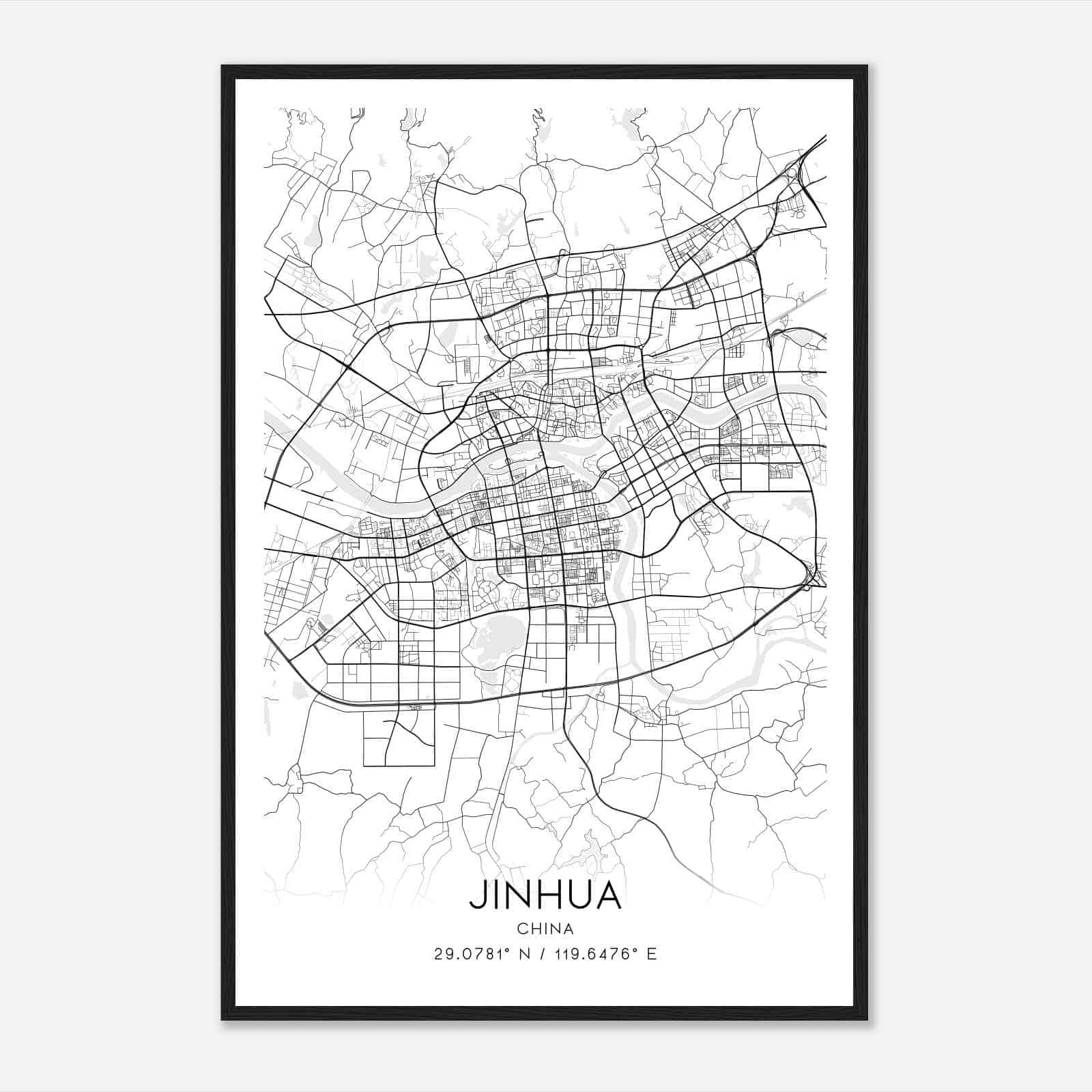 Jinhua China Map Poster, Jinhua City Road Wall Art Print