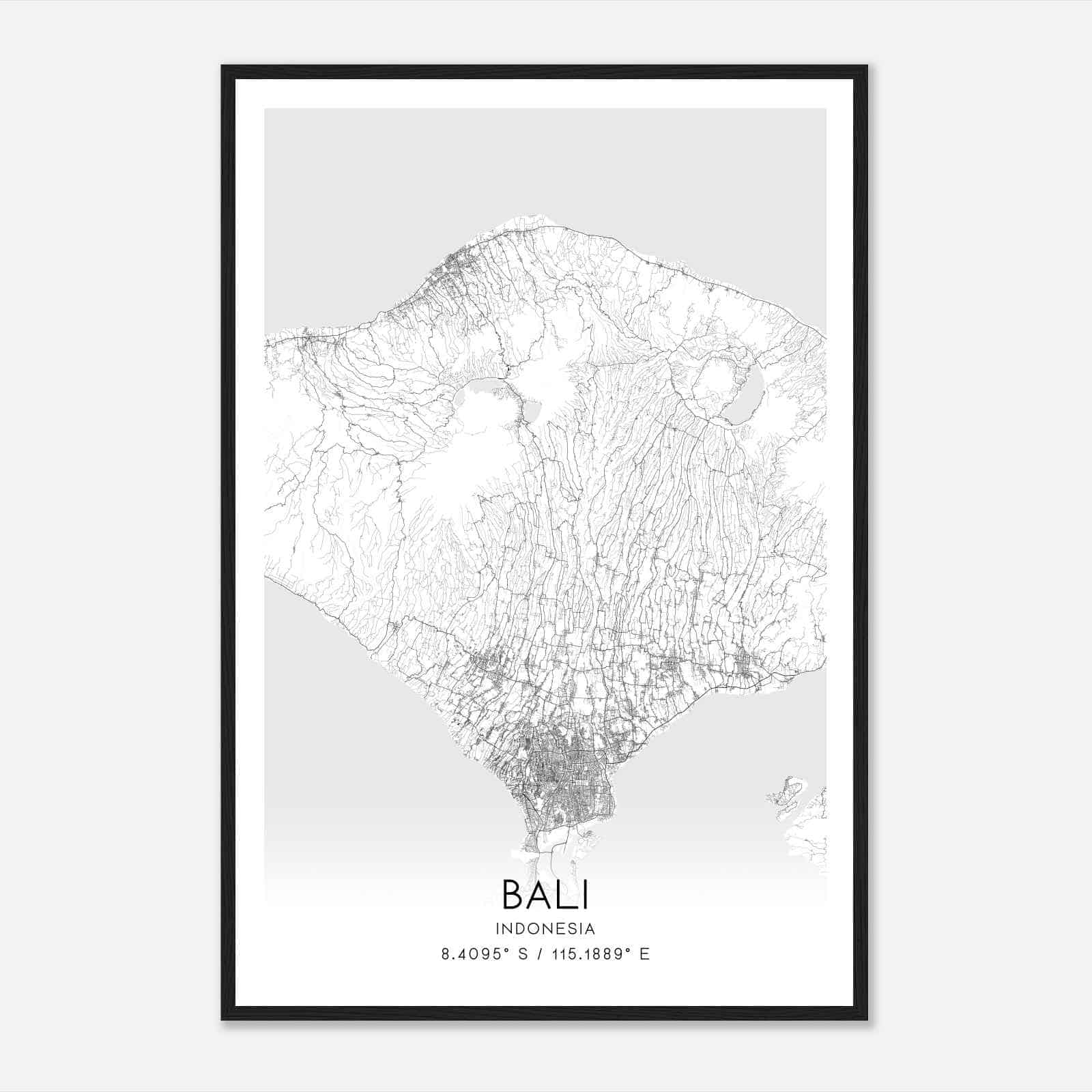 Bali Indonesia Map Poster, Bali City Road Wall Art Print