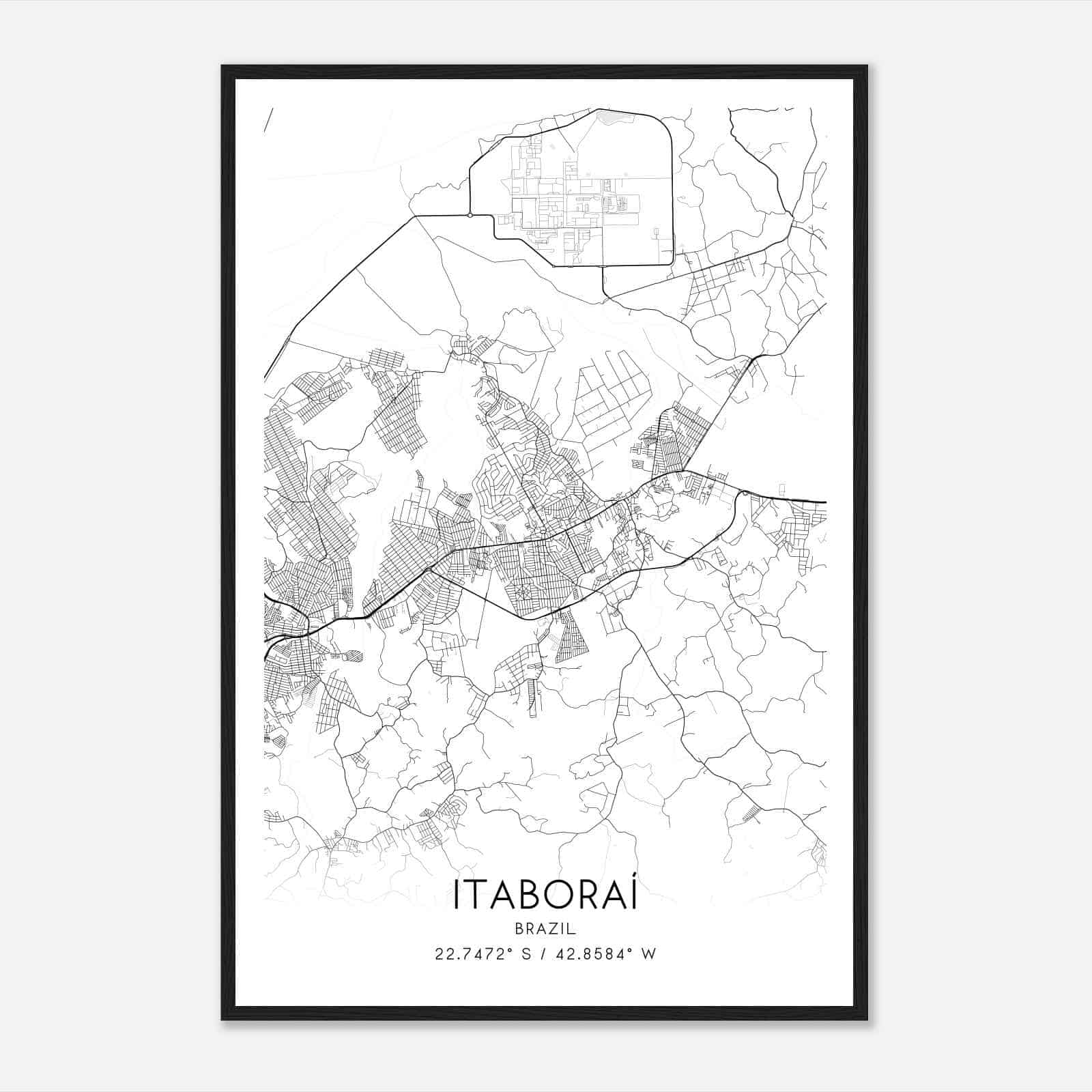 Itaborai Brazil Map Poster, Itaborai City Road Wall Art Print