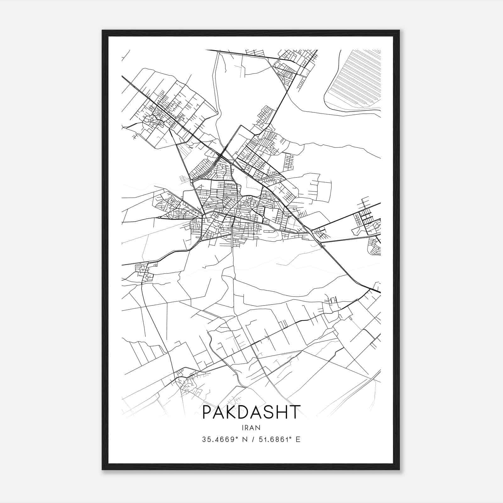 Pakdasht Iran Map Poster, Pakdasht City Road Wall Art Print